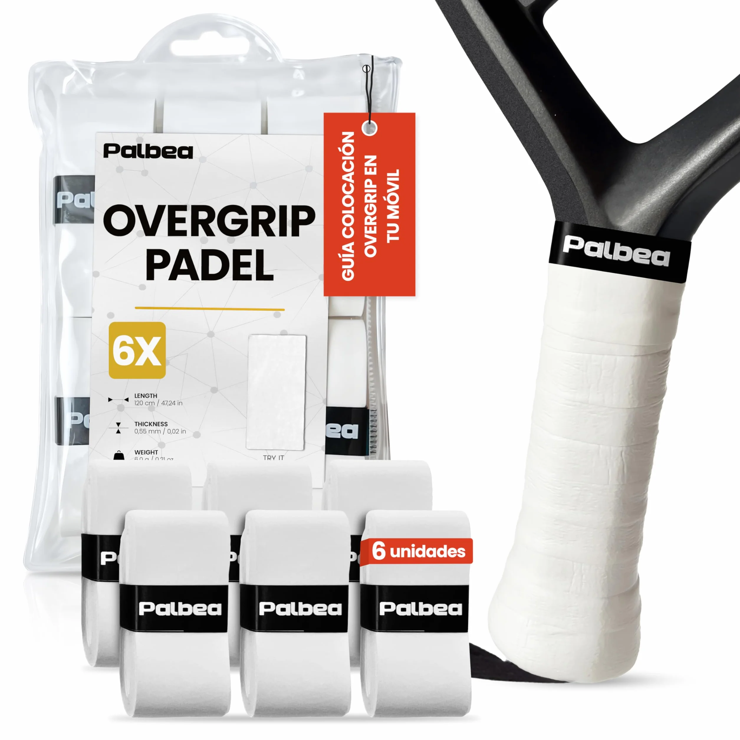 Palbea Overgrips Padel Blanco Paquete de 3/6/12/22/60 Alta Absorción del Sudor Antideslizante Grip Pala Padel Blando