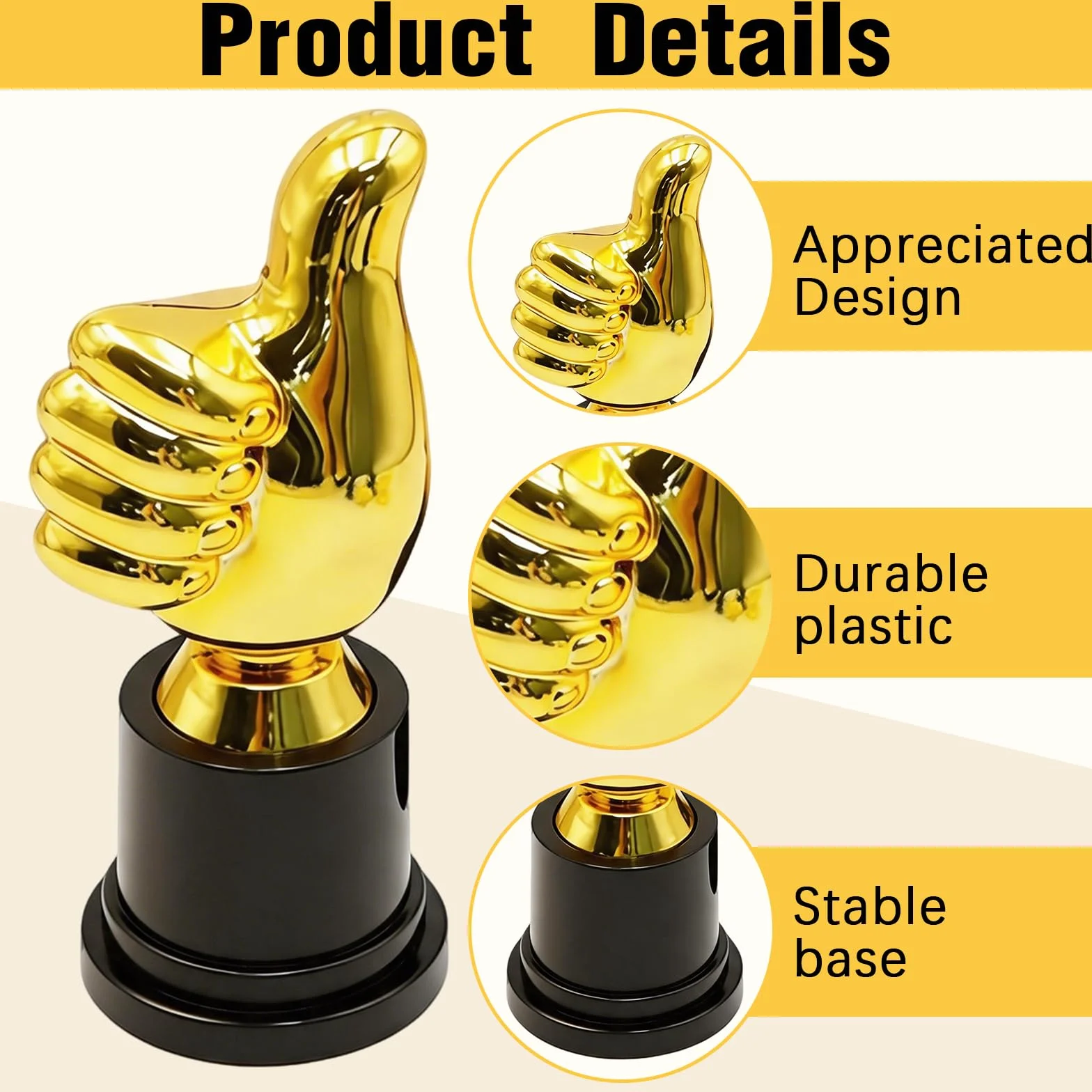Trofeo de Pulgar Dorado 5x13cm Plastico Oro Ceremonias Premiacion 24 Piezas