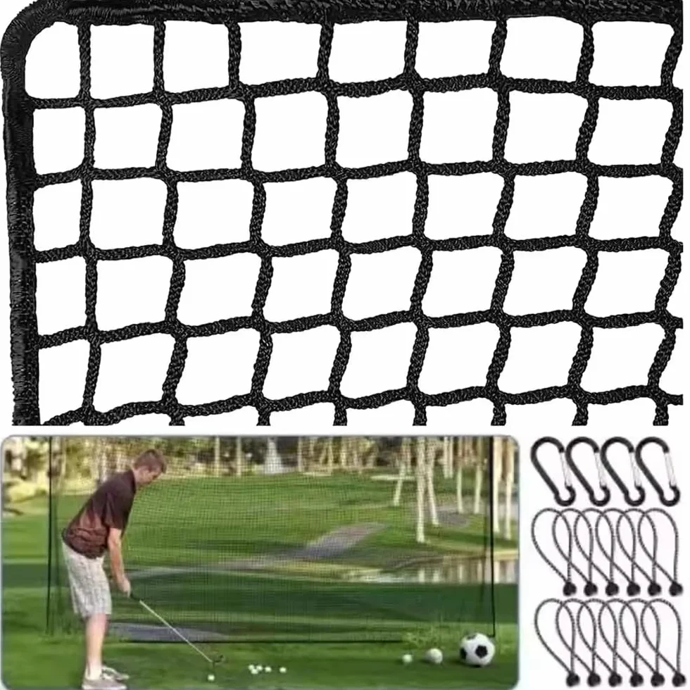 Red de Golf de Práctica 3m x 5m, Malla de Polietileno Negro 2,54cm, Bordes Reforzados, Incluye 12 Cuerdas Elásticas y 4 Mosquetones