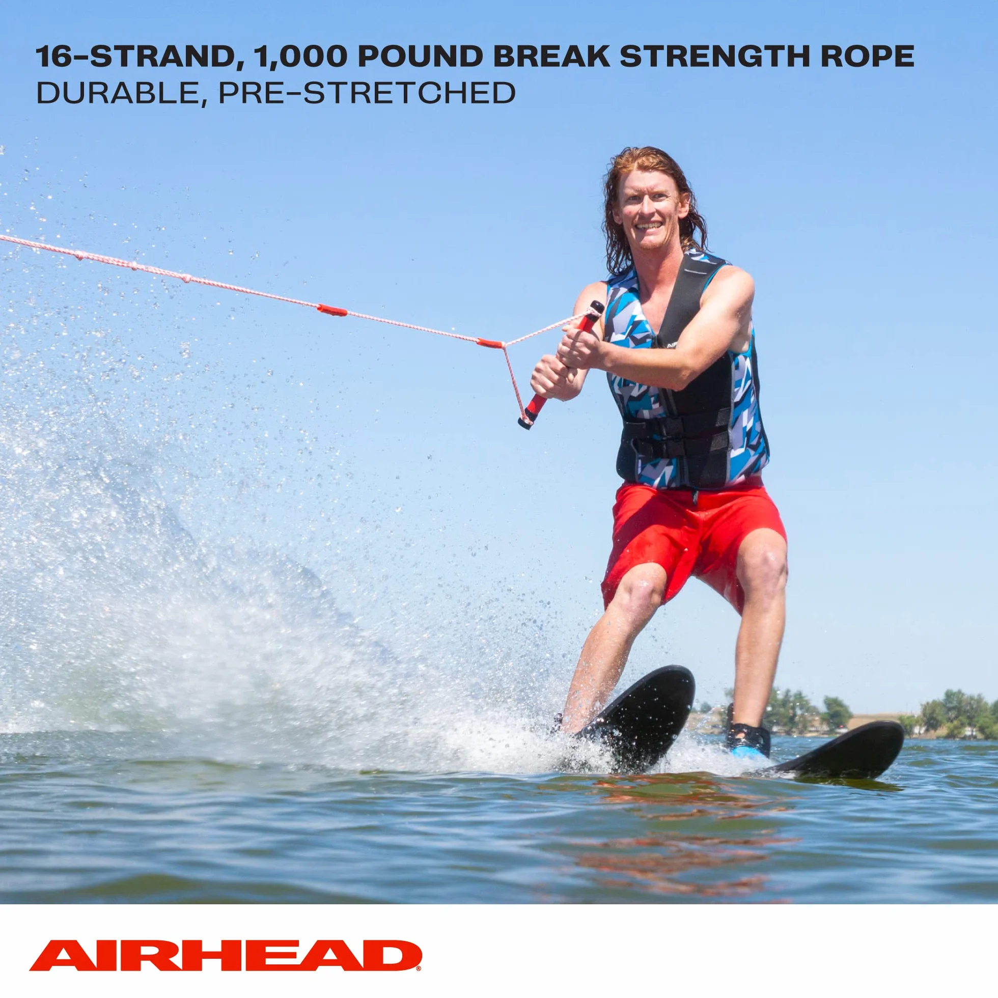 Airhead Heavy Duty Tow Harness Kwik tek AHSR-1EVA 75 ft Rope with EVA Handle, Red White