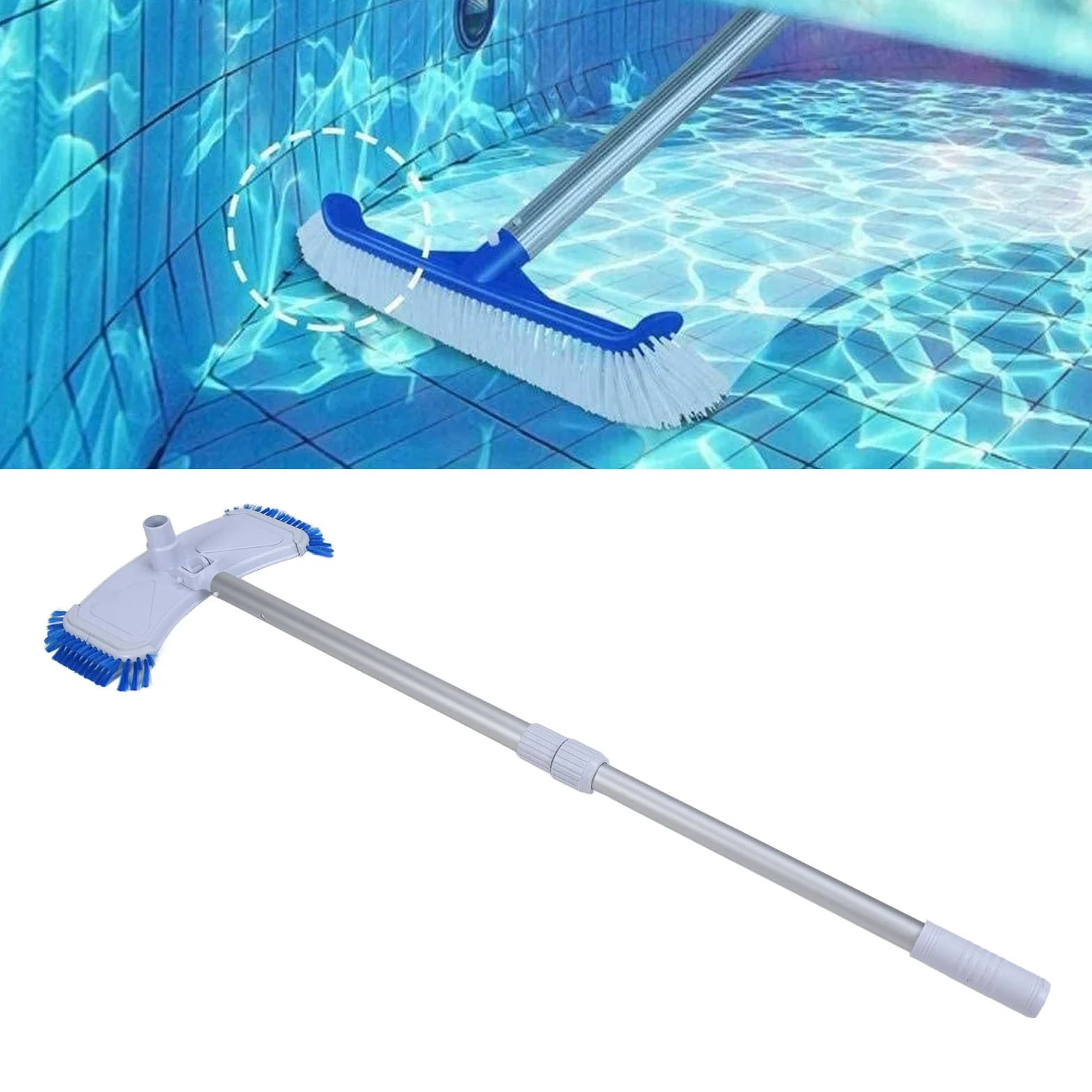 Cepillo de limpieza de piscina resistente con cerdas de nailon y clips EZ for limpiar paredes de piscina, azulejos y pisos, kit de cepillo de piscina de 18 pulgadas, kit de cepillo de piscina de 18 pu