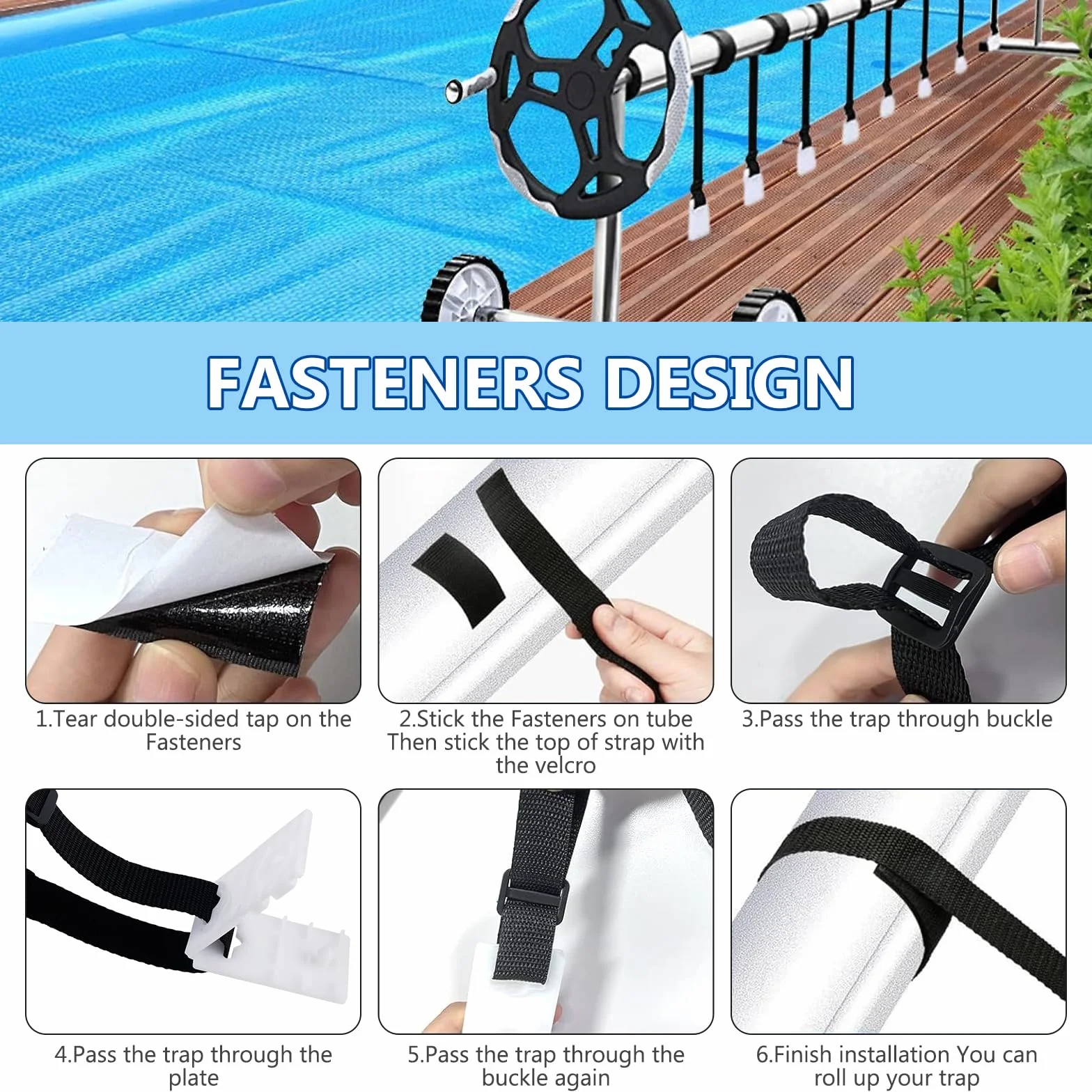 BORDEAG 12 Piezas Kit De Fijación De Cubierta Solar para Piscina, Enrolladores De Piscina para Película Solar, Enrolladores Cobertor De Piscina, Accesorios Fijos Universales para Piscinas Universales
