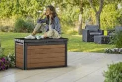 Keter Cortina - Arcón exterior, Baúl almacenaje, Capacidad 380L, Resina, Color marrón, Ordenación jardín y terraza, 123x62x71 cm