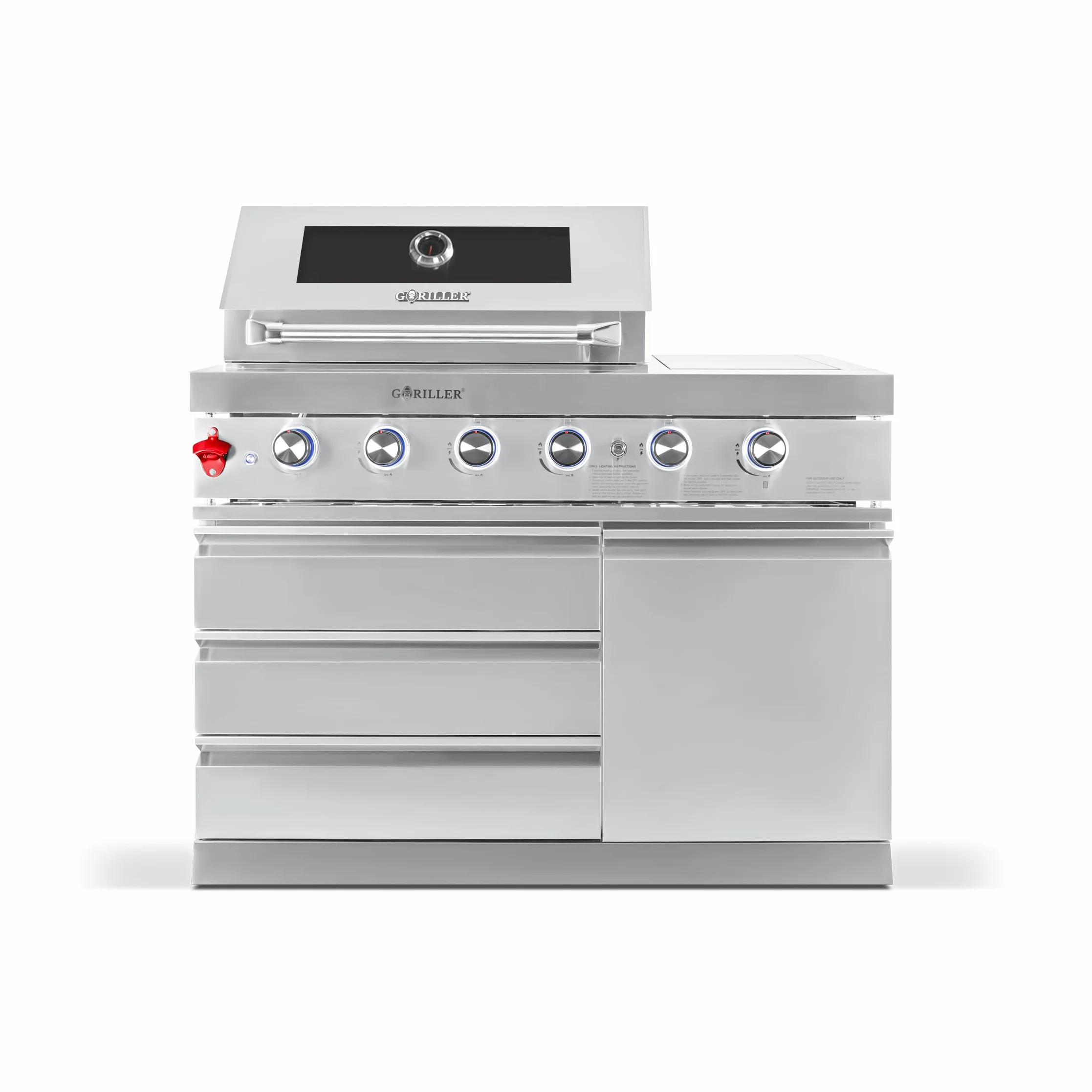 GORILLER® SG213 – Cocina para exteriores en acero inoxidable/plata, incluye asador y cubierta para la lluvia