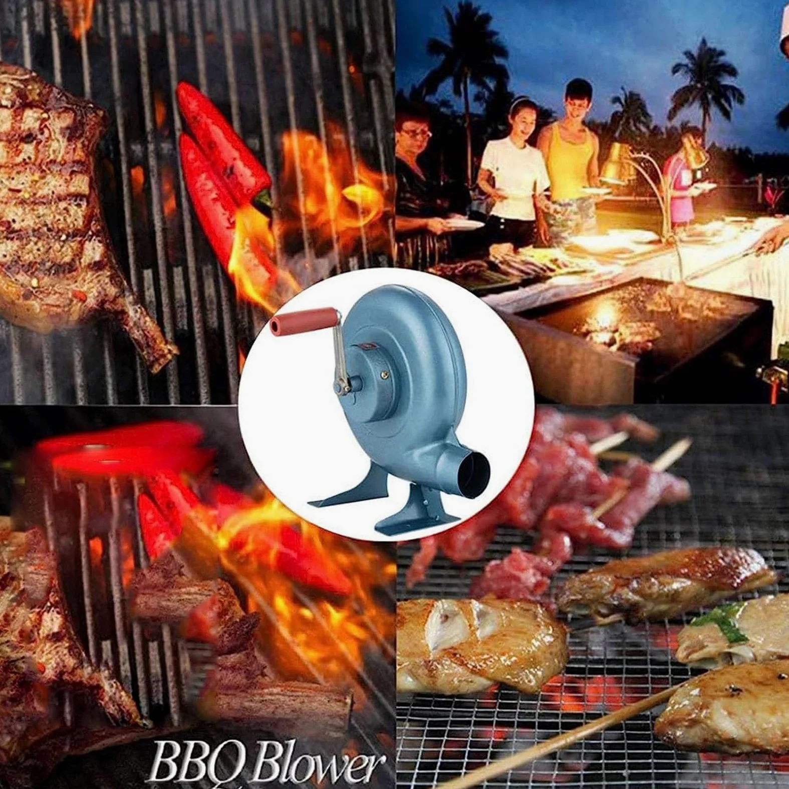 Ventilador Manual para Barbacoa con conducto de Aire, aspas metálicas y Encendedor de carbón con manivela (150 W)