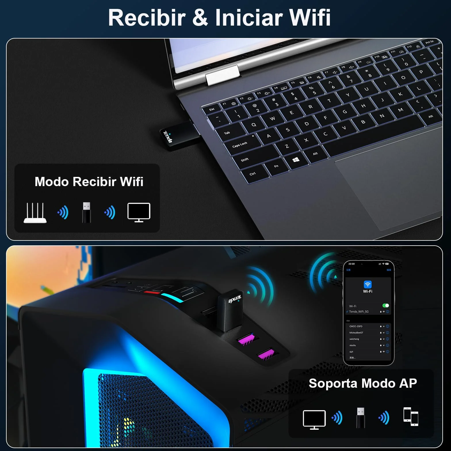 Tenda AX900 U11 Adaptador WiFi USB WiFi 6 Doble Banda 5GHz 2.4GHz Compatible con Windows 11/10/7