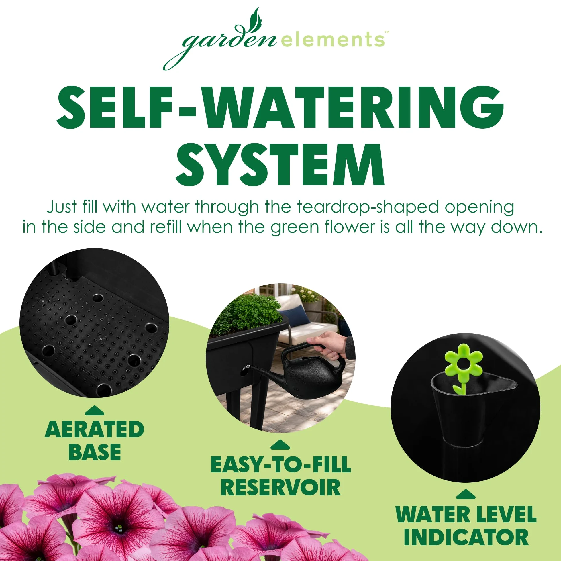 Garden Elements Cama de jardín elevada negra de 29.5 x 15 pulgadas, maceta de riego automático con cúpula de cultivo ventilada para verduras, hierbas y semillas en interiores y exteriores