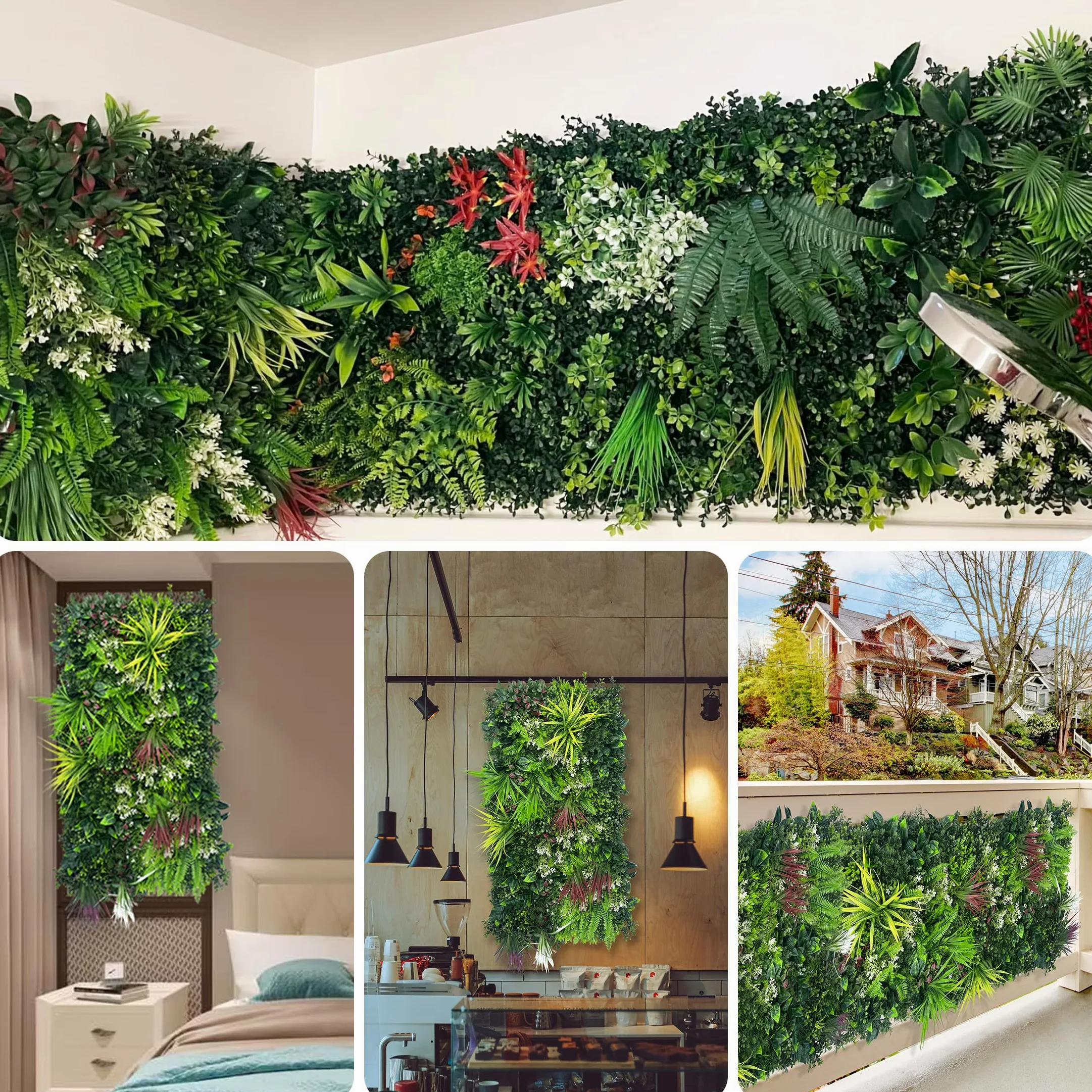 ODTORY Paneles de pared para plantas, 40 x 20 pulgadas, telón de fondo de pared de césped artificial, pantalla de privacidad con protección UV, pantalla de valla de seto de hojas verdes falsas para