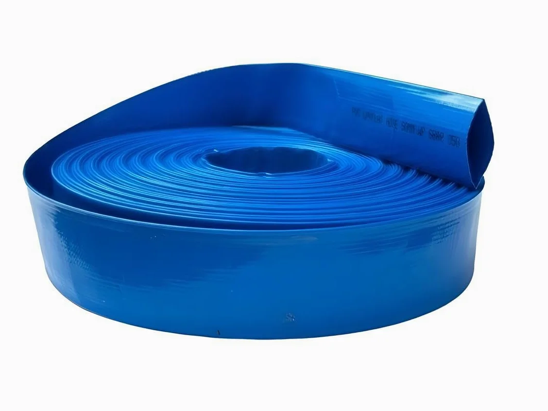 Manguera Plana de PVC Azul de DN38mm con abrazaderas. (38mm T100m.)