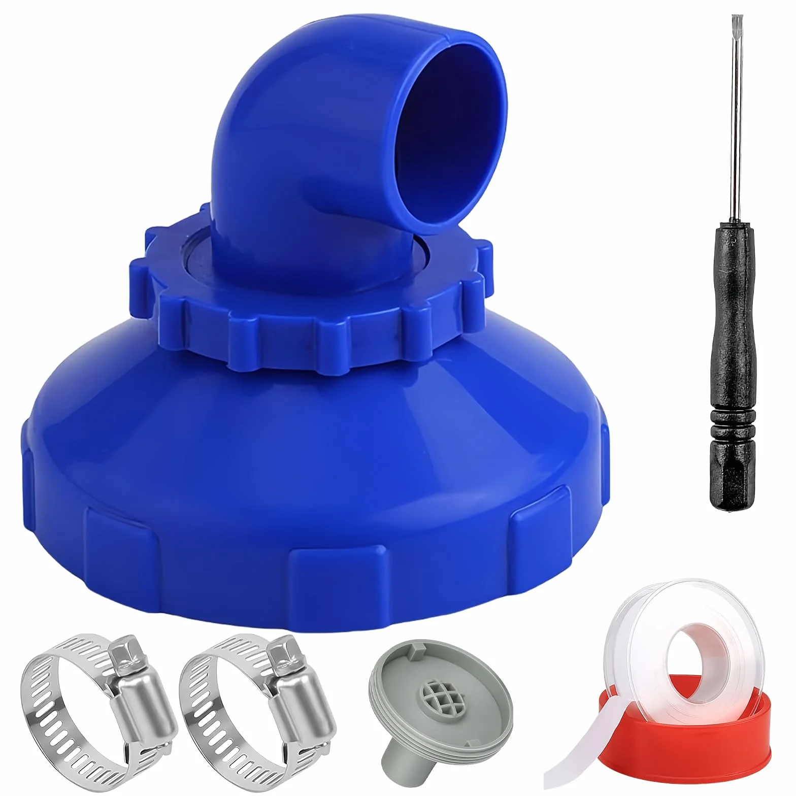 BORDEAG Boquilla de entrada para piscina giratoria 360°, boquilla de entrada para piscina de 32 mm, con abrazaderas de manguera y cinta de sellado impermeable, kit de montaje para piscina, boquilla
