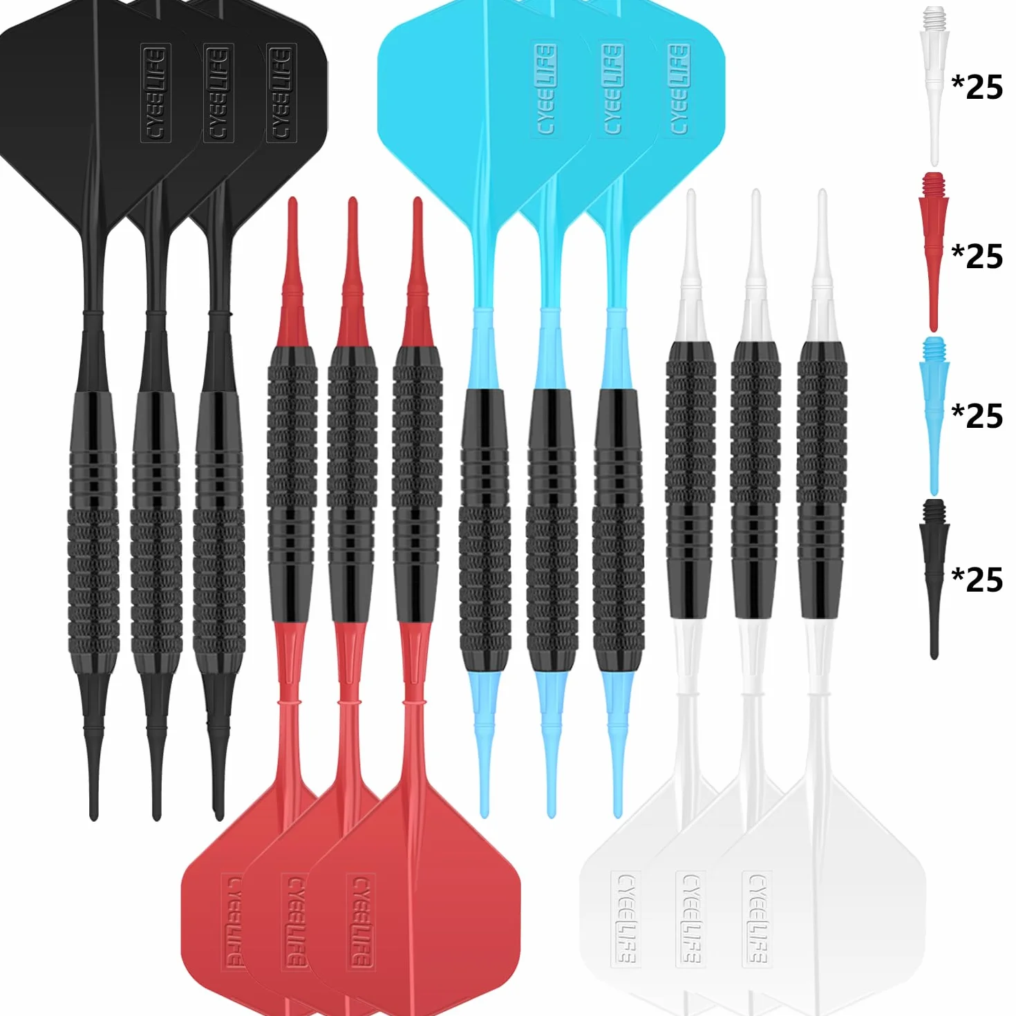 CyeeLife Dardos de Plastico 16 Gramos, 4 Colores Ejes, Dianas Electronicas