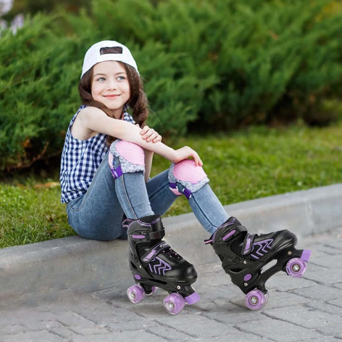 Patines 4 Ruedas Niñas Niños Roller Quad Ajustables con Ruedas Luminosas Principiantes