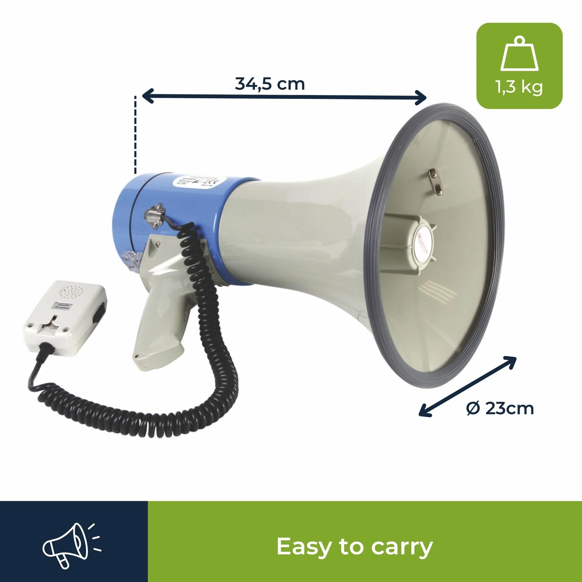 Velleman Megáfono 25 W 500 m Sirena Función Vocal Silbato Micrófono Deportivo