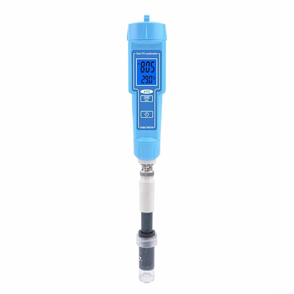 Eawfgtuw Medidor digital de pH del suelo y bolígrafo termómetro, probador de calidad del agua impermeable IP67 para alimentos, carne, frutas, laboratorio, acuario con compensación automática, azul