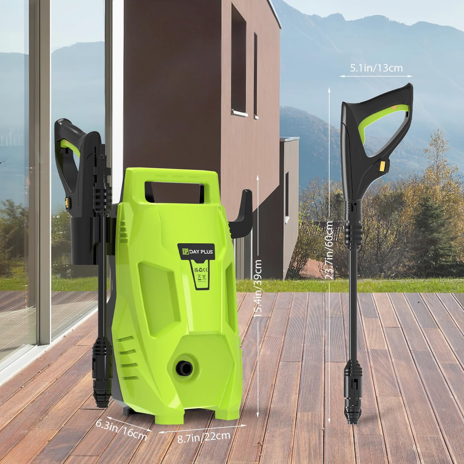 Limpiador de alta presión de 1100 W, 55 bares, limpiador de fachadas, limpiador de terrazas, 300 L/H, Comact y ligero, cable de 5,5 m, manguera de salida de 7 m, conexión rápida
