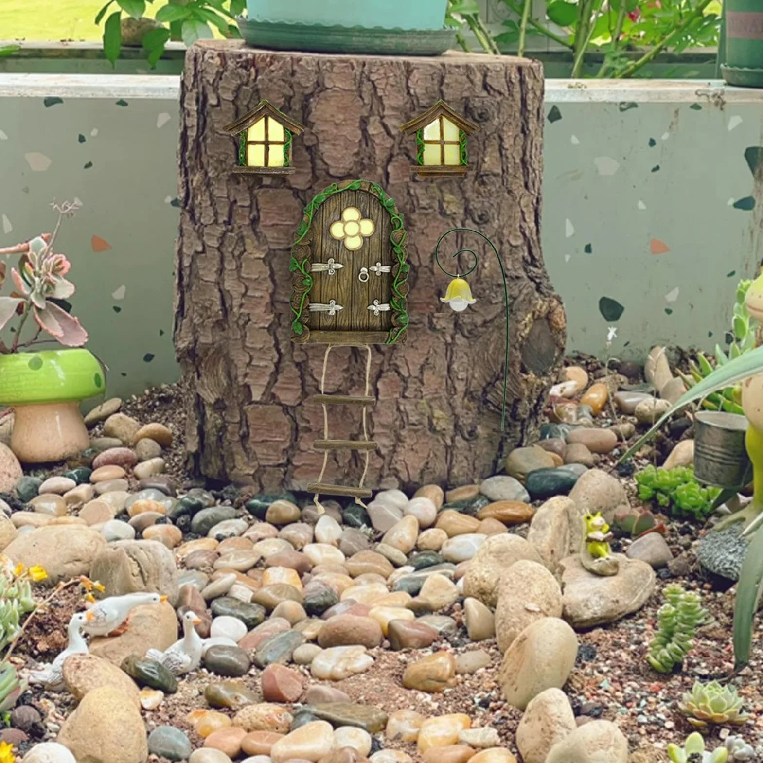 Casas de Hadas para niños, casa de Hadas de gnomo, Ventana y Puerta para árboles, Accesorios de jardín en Miniatura, diseño de jardín Encantado al Aire Libre, decoración de Adorno de césped