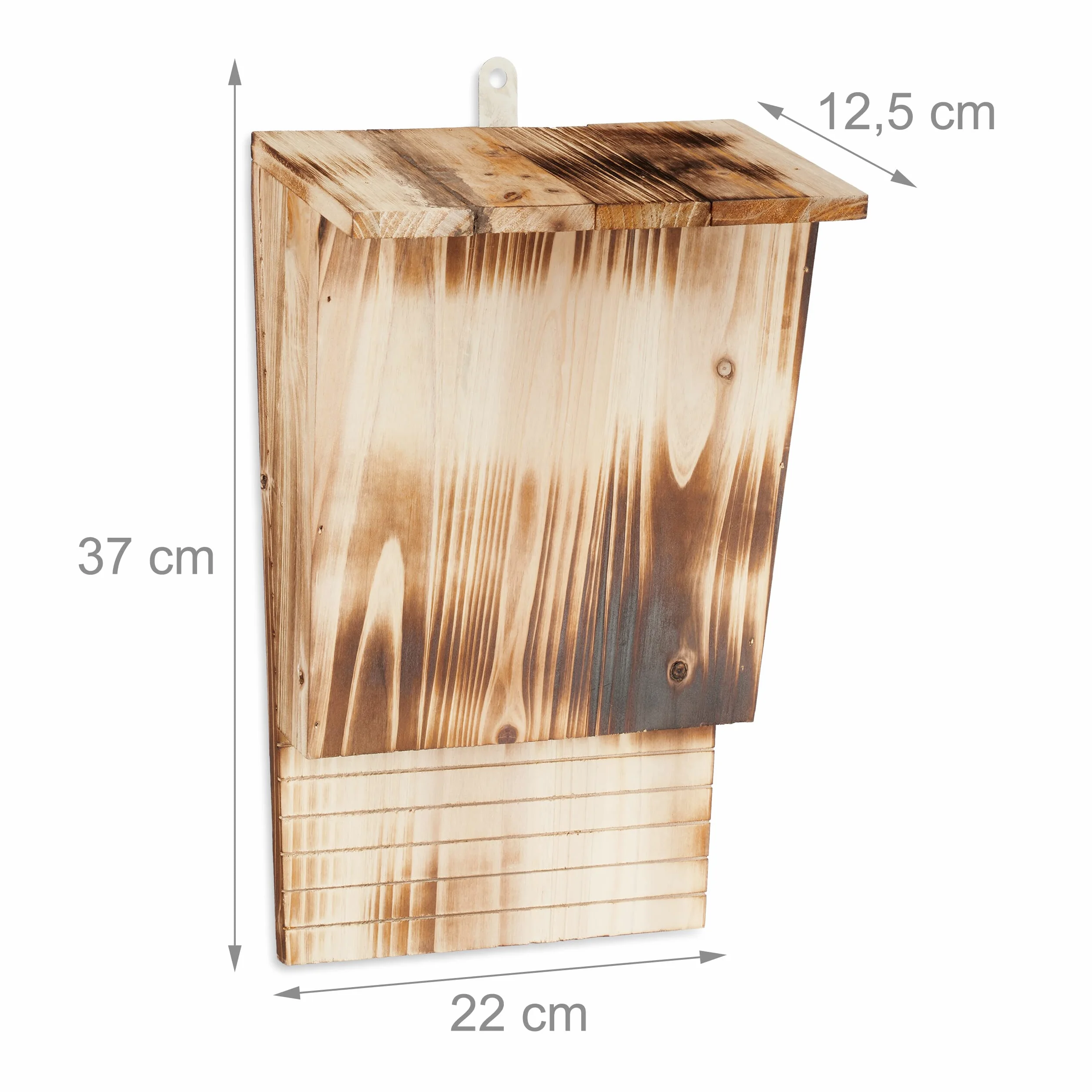 Relaxdays Casa para Murciélagos, Refugio Grande, Madera Quemada, 37 x 22 x 12,5 cm, Entrada Estrecha, Inclinada, Natural