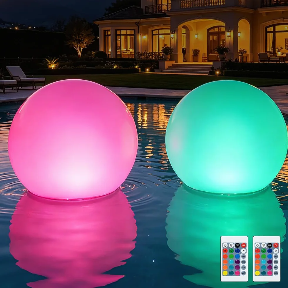 Luces Flotantes Piscina, 2 Piezas Luces Piscina Flotantes, Luce flotantes Inflables con Control Remoto, 16 RGB Bola De Luz Led para piscina, jardín, estanque y fiesta