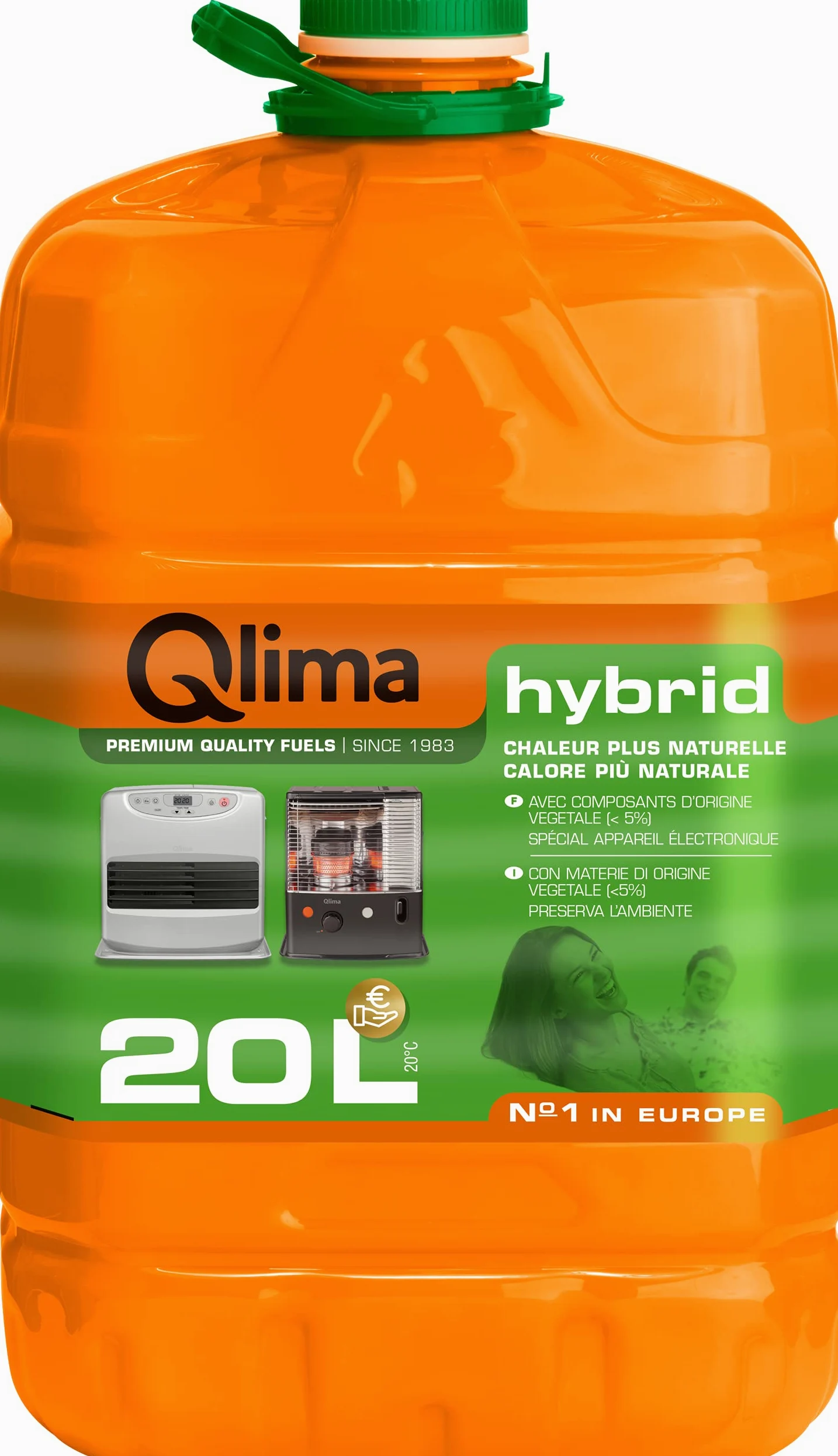 Combustible líquido para estufas Qlima Hybrid – 20 litros – a base vegetal – Calidad A++ – en bidón reciclable PET, programa de fidelidad Qlima