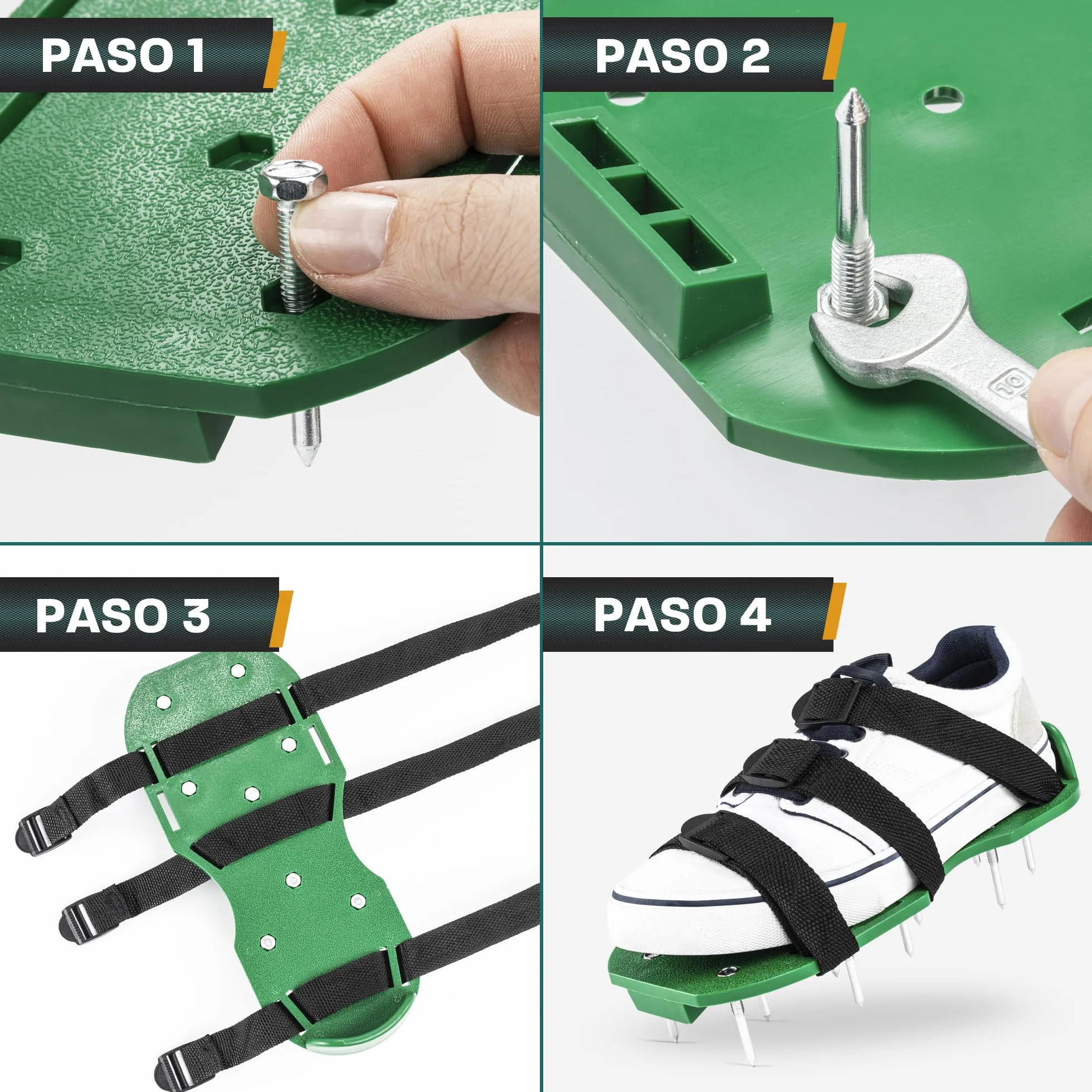Hinrichs Zapatos Aireador de Césped - Zapatos con Clavos para Airear el Césped - Zapatos Aireadores de Césped con Correa Ajustable Flexible - Escarificador Cesped Manual para Airear el Suelo