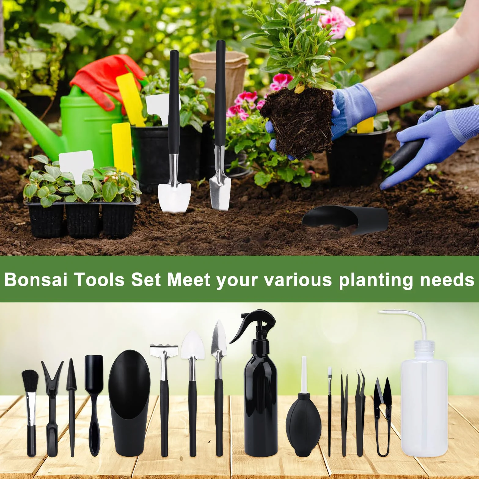 JOYBOY Juego de Herramientas de Jardín,Mini Herramientas de Jardinería,Estera para Plantas de Jardín,Kit de Jardinería Bolsa de Jardín,Herramientas para Plantas Suculentas Set,Herramientas Bonsai Kit