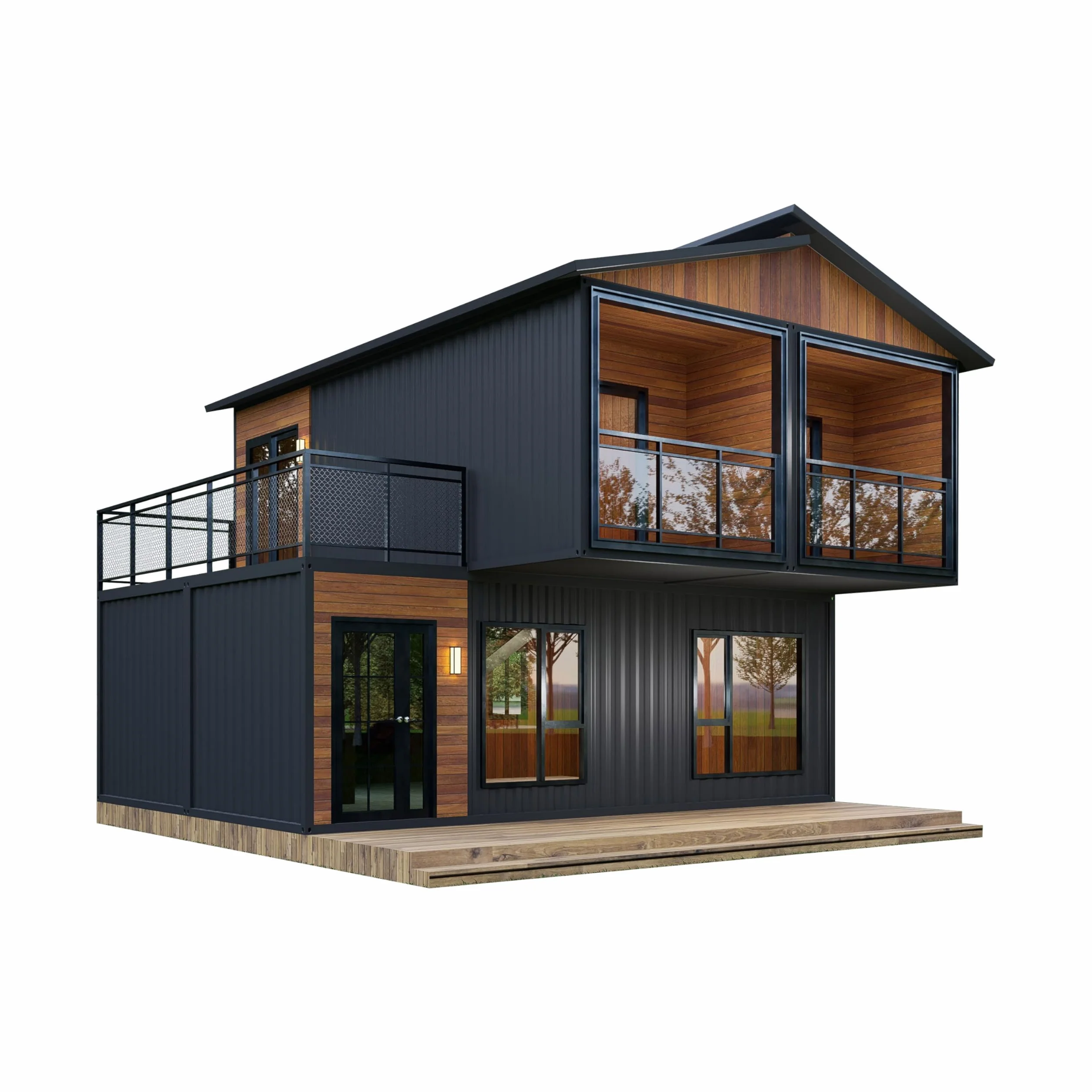 Barn Homes 2024 - Casa prefabricada plegable de dos pisos para adultos, contenedor modular de acero pequeño, color marrón (40 pies)