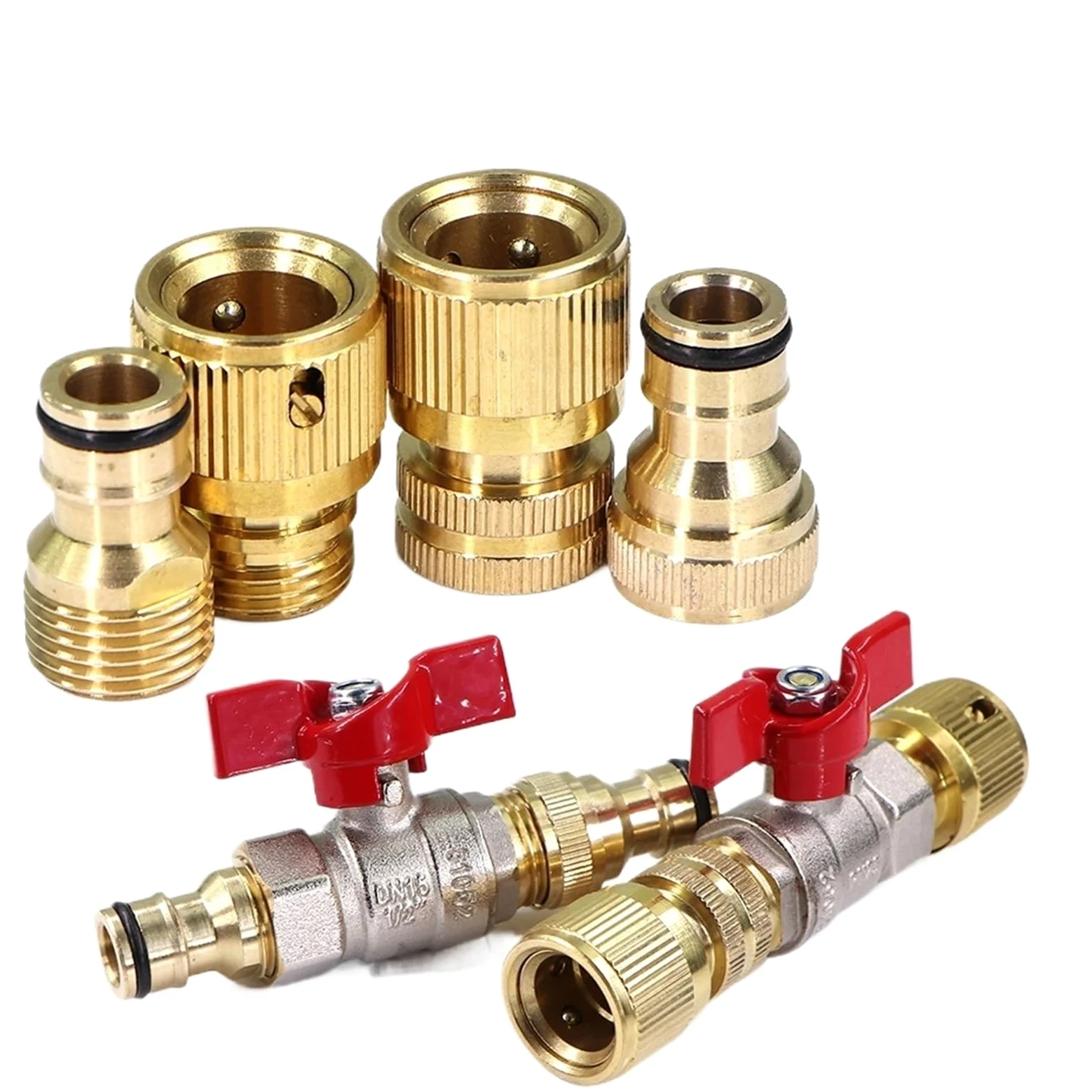 Adaptador de manguera de válvula de bola de latón de 1,27 cm, conector rápido de chupete de 16 mm para riego de jardín, junta de acoplamiento extensor (B-1 juego)