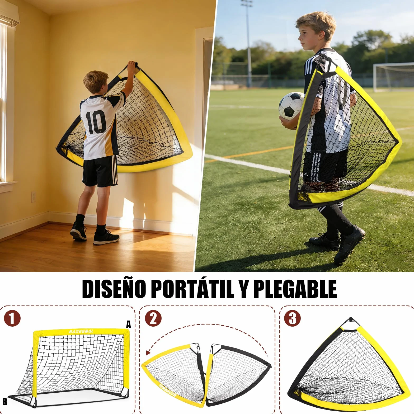 BaseGoal Red de Portería de Fútbol Plegable 150x120cm con Bolsa de Transporte