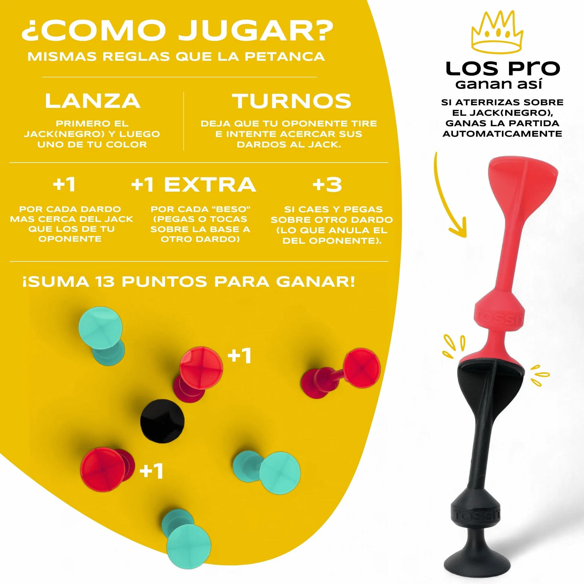 TOSSIT Dardos con Ventosa, Juego de Lanzar para Familia y Fiesta, Silicona, Jardín Interior Exterior, Petanca Boccia, Regalo Niños Adultos