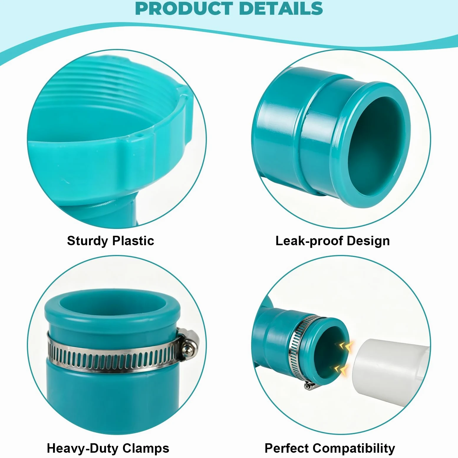 Juego de 2 adaptadores de manguera de vacío para piscina, adaptador de manguera de skimmer de piscina, conector B con puños y abrazaderas de manguera de piscina de 1-1/2 pulgadas, adaptador de