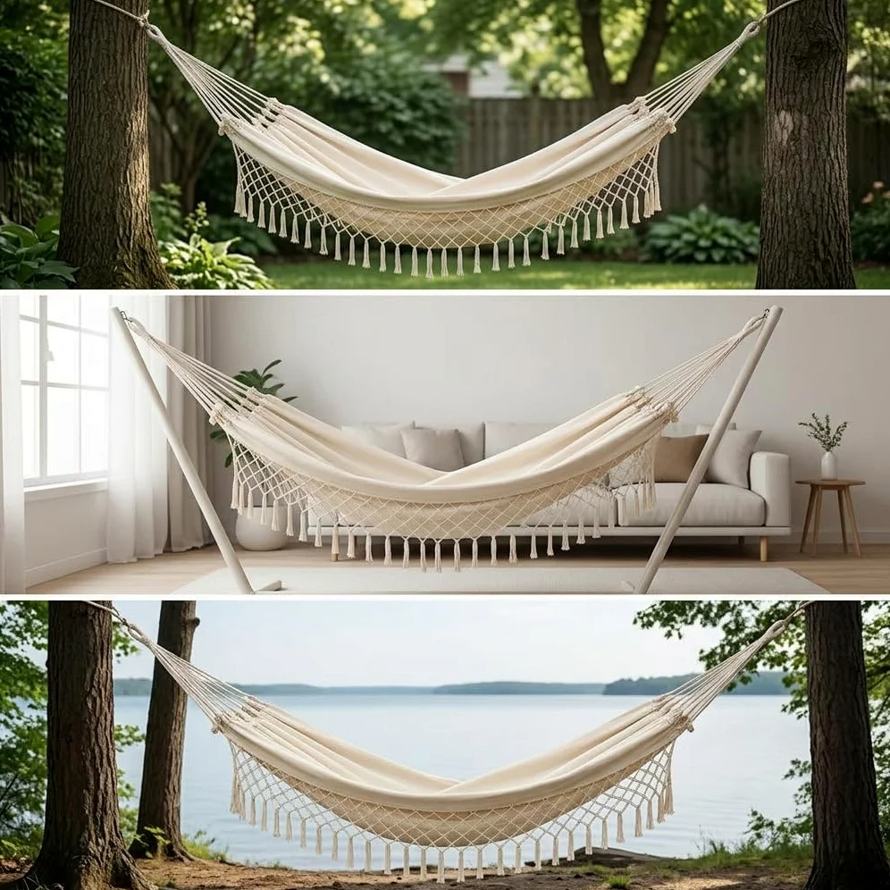 Hamaca Lona para Camping, Hamaca Colgante para 2, Hamaca Portátil para Exterior y Jardín