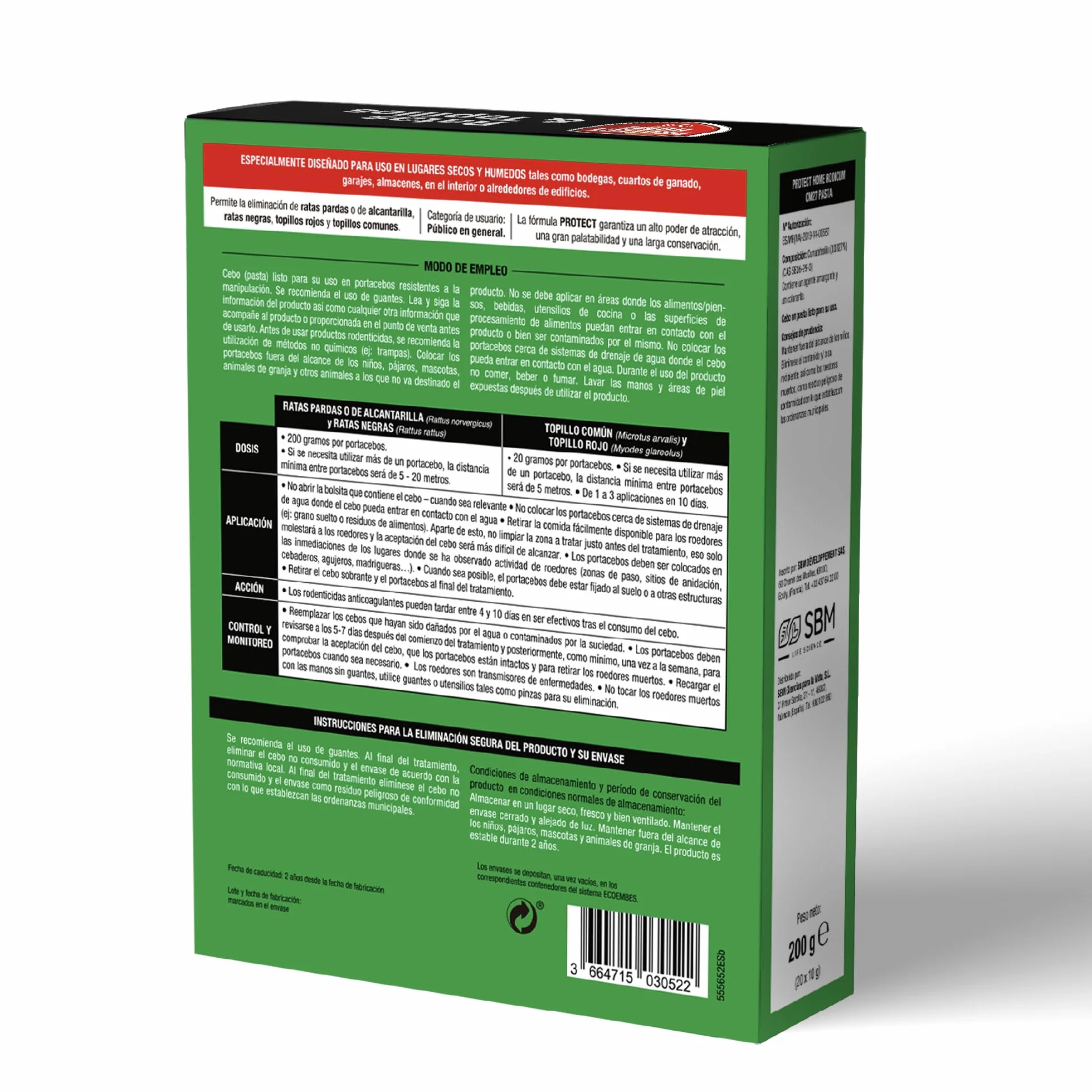 PROTECT HOME atrayente de Ratas y topillos en Pasta, Control Completo. Indicado para Interiores y Exteriores
