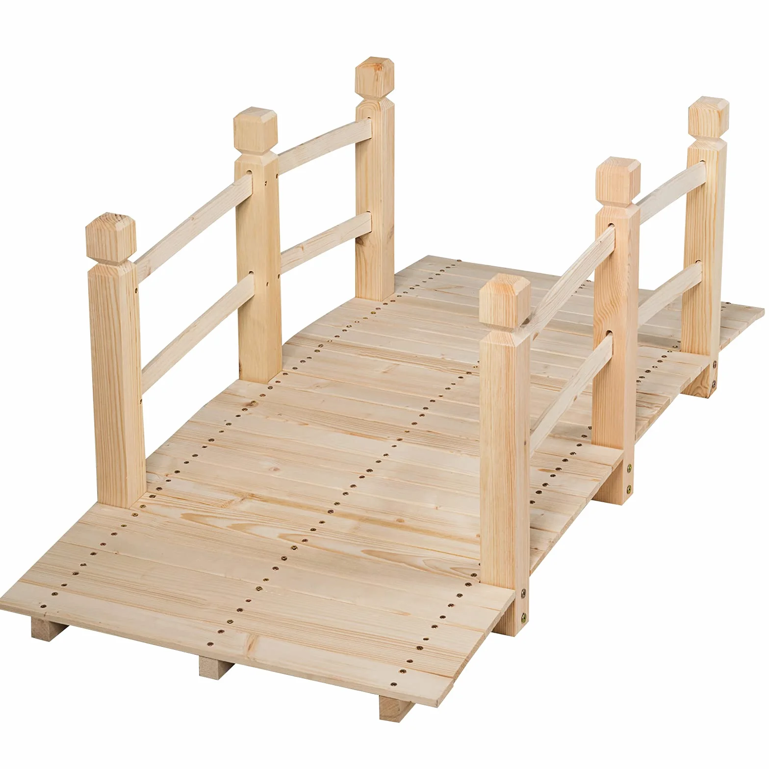 RELAX4LIFE Puente de Madera con Barandilla, Puente CE Jardín, Madera CE Abeto, Puente para Estanque, Carga 100 kg, Puente Decorativo Estable y Duradero, 150 x 67 x 55 cm (Natural)