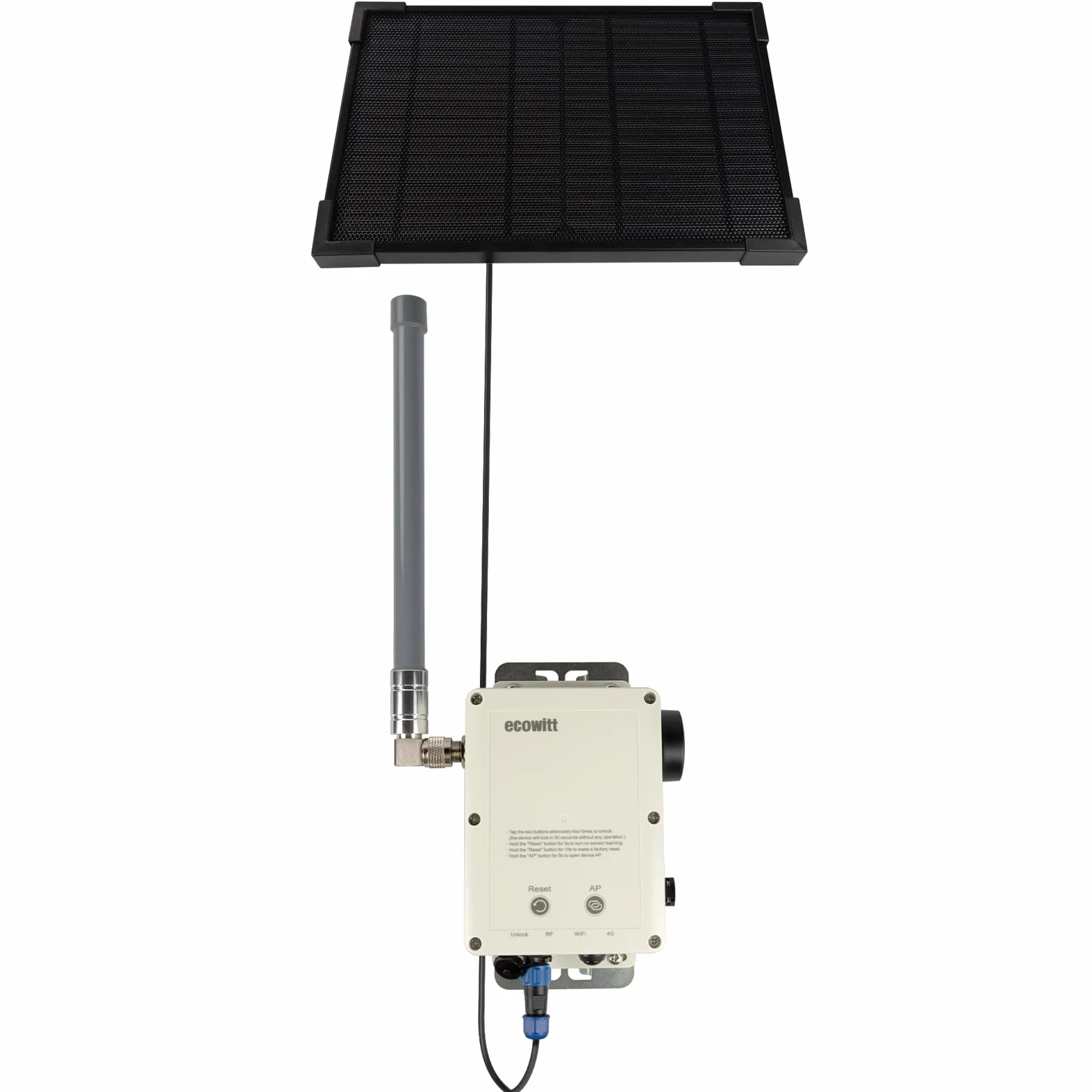 ECOWITT WS6210S Pasarela para estaciones meteorológicas domésticas, receptor móvil 4G y Wi-Fi para sensores de exterior/interior, estación base IoT con panel solar, antena RF de 30 cm