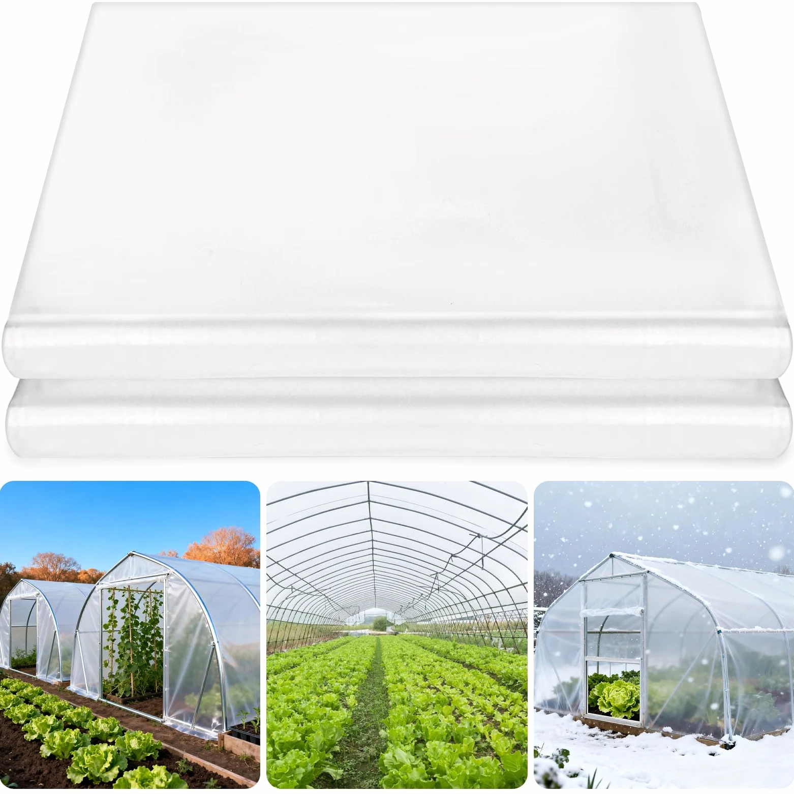 Pumtus Lámina de plástico para invernadero de 10 x 26 pies, película de polietileno transparente resistente a los rayos UV, resistente a los rayos UV, resistente al goteo, heladas, viento y polvo