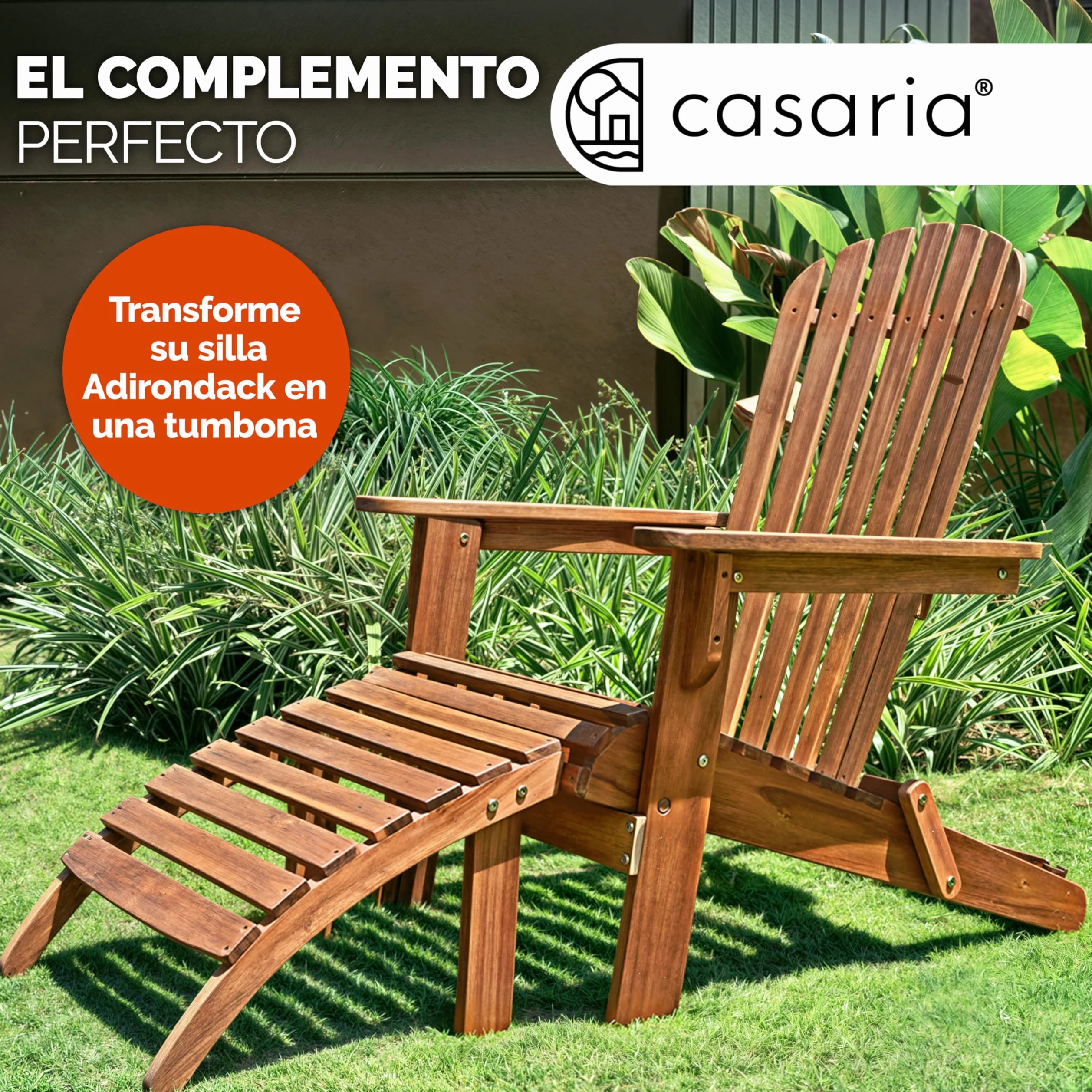 CASARIA Reposapiés para Silla de Madera de Acacia Adirondack 7 Travesaños 48x46x32cm Resistente Intemperie