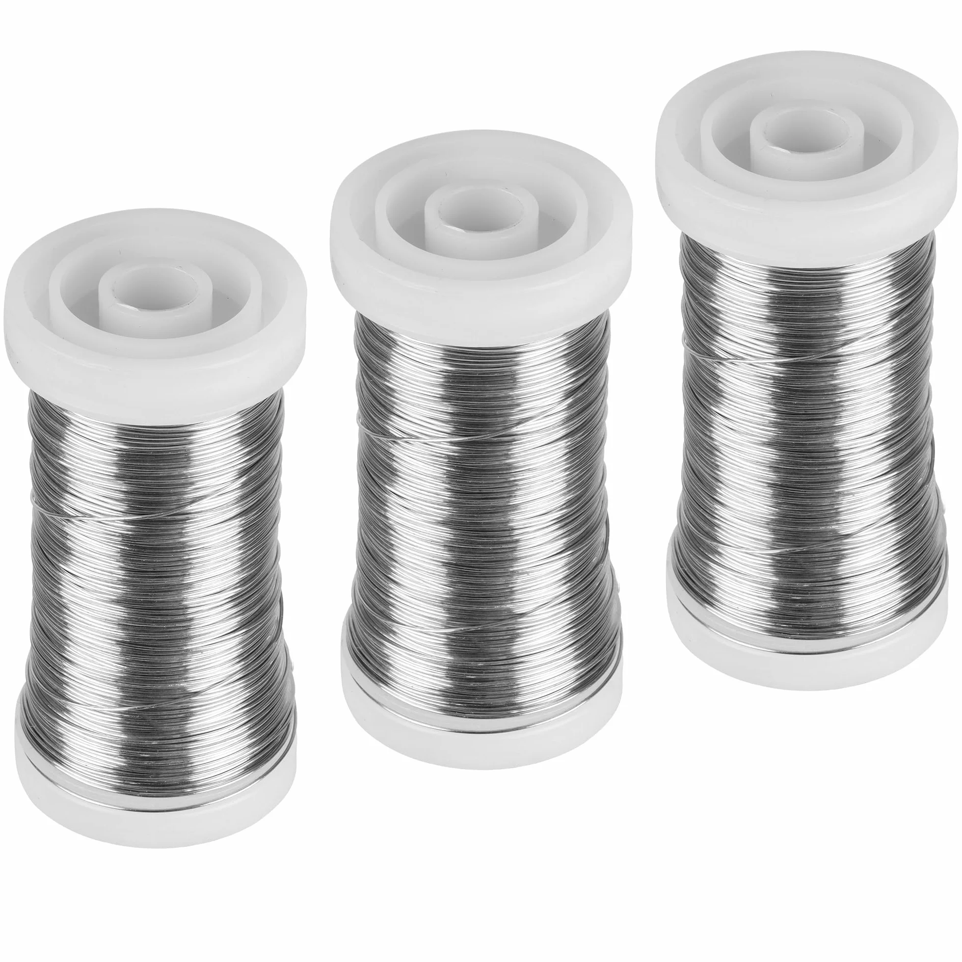 ECENCE Alambre manualidades - 3 rollos 60m Ø 0,35mm - Alambre de mirto recocido de hierro - en color Plata para plantas y floristería - Alambre para atar
