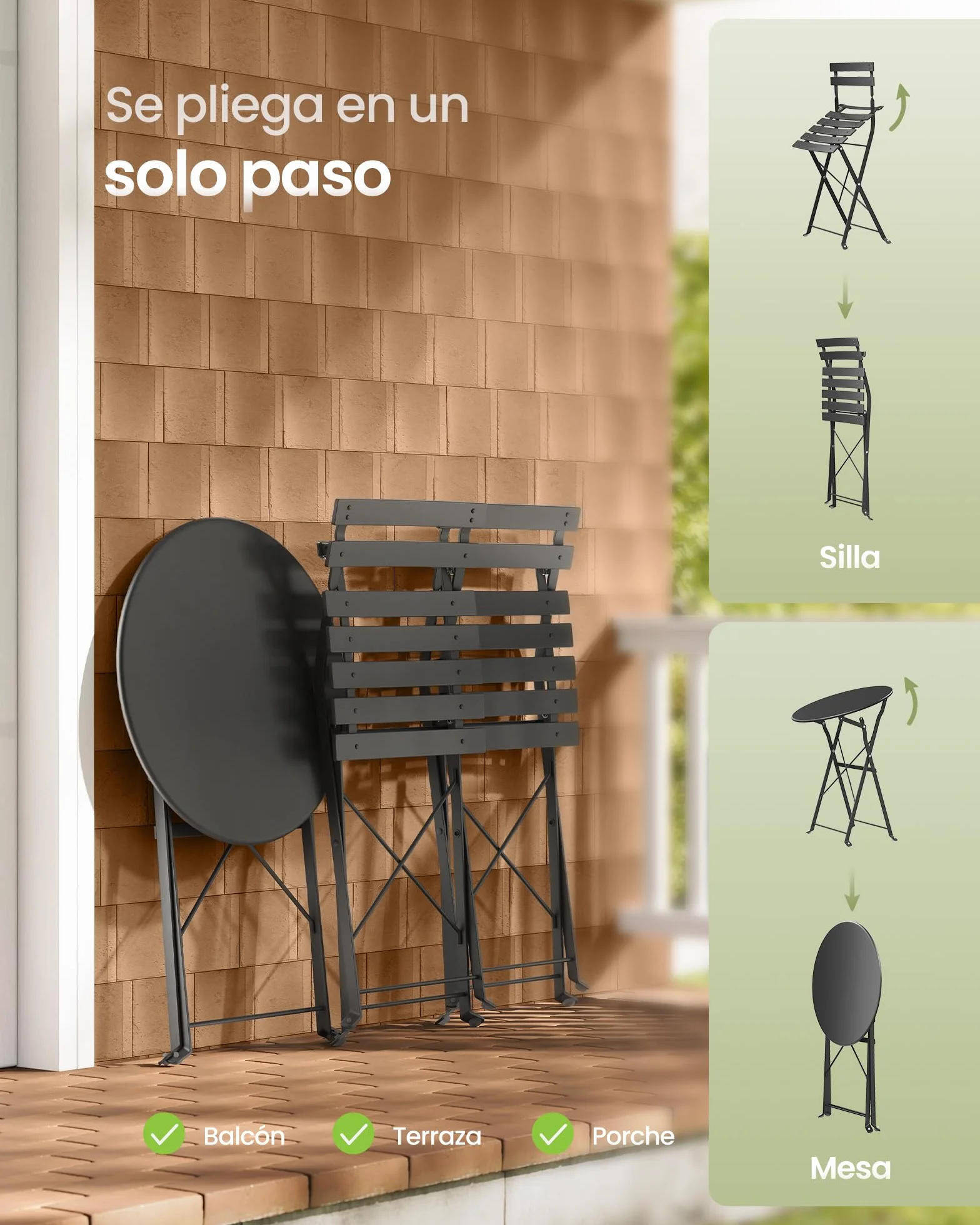 SONGMICS Juego de Jardín de Exterior, 3 Piezas, 2 Sillas y 1 Mesa, Plegable, Salón de Exterior, Acero, Resistente a la Intemperie, para Balcón, Terraza, Negro Tinta GGF036BZ01