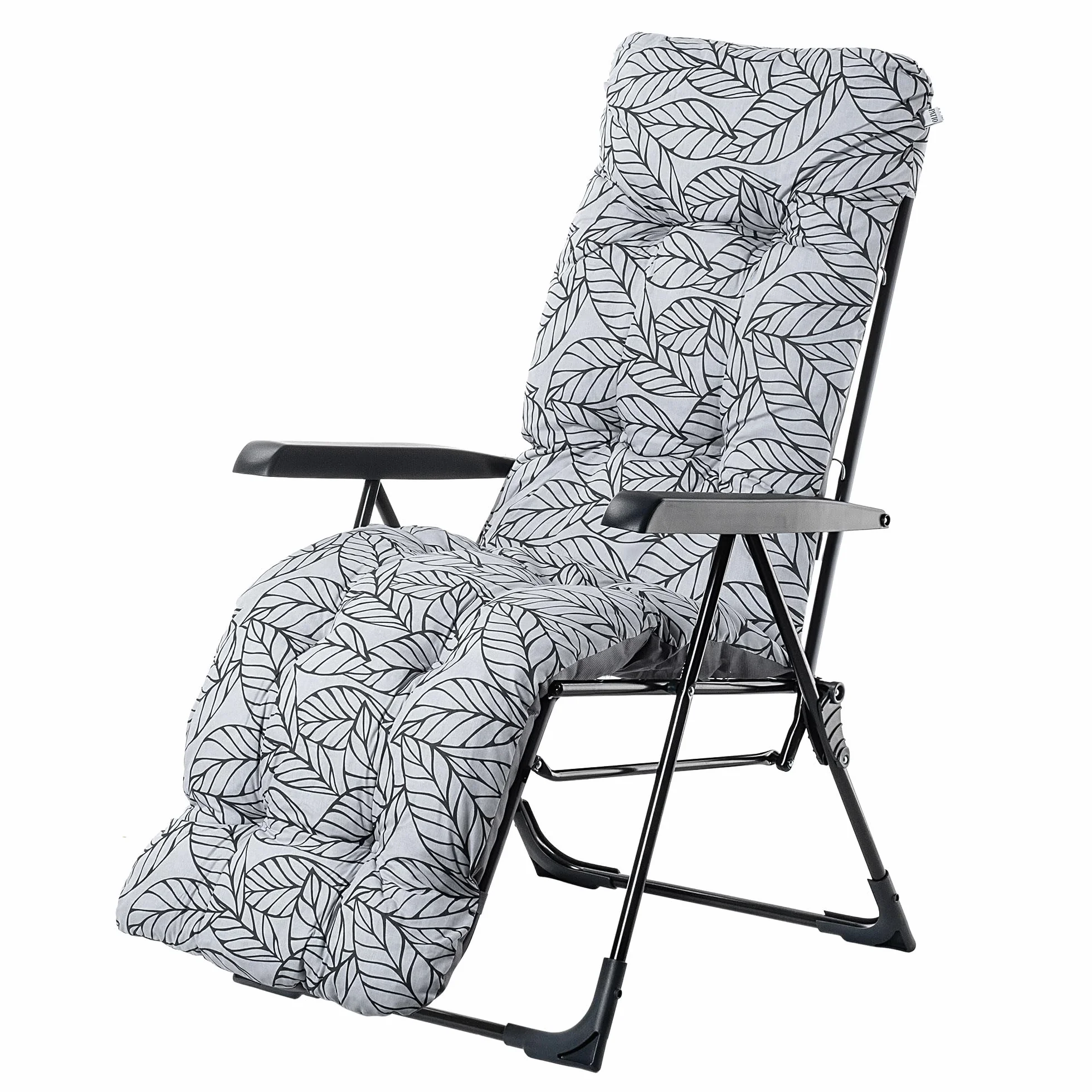 KADAX Sillón de jardín con respaldo ajustable, silla de relax de estructura de acero pulverizado, silla plegable con capacidad de carga de hasta 110 kg, tumbona de jardín con cojín (blanco/gris, L