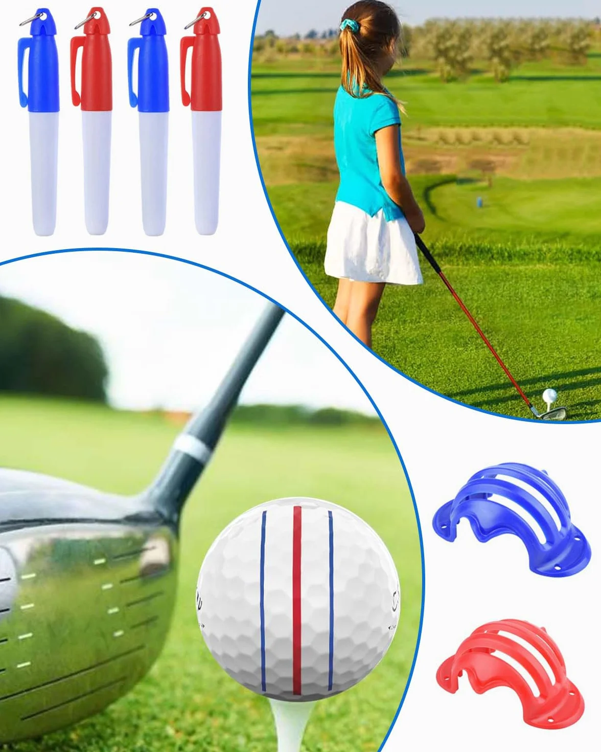 Herramienta de Alineación para Golf, 2 Piezas, Marcador Bolas de Golf 4 Piezas, Clip Rotulador
