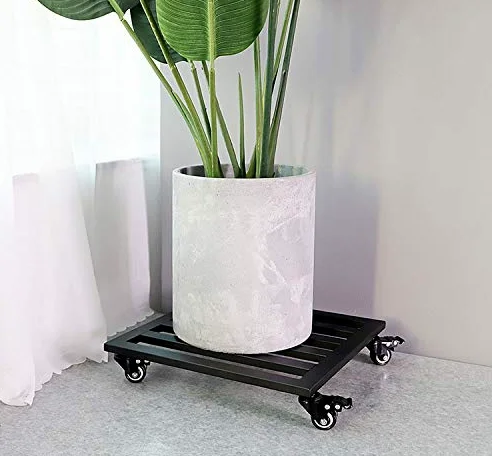 Transportadores de Macetas, Base con Ruedas para Macetas, Soporte para Macetas con Ruedas Cuadrado, Soporte para Macetas Exterior Hierro, Base con Ruedas Carga Pesada, Black, 40