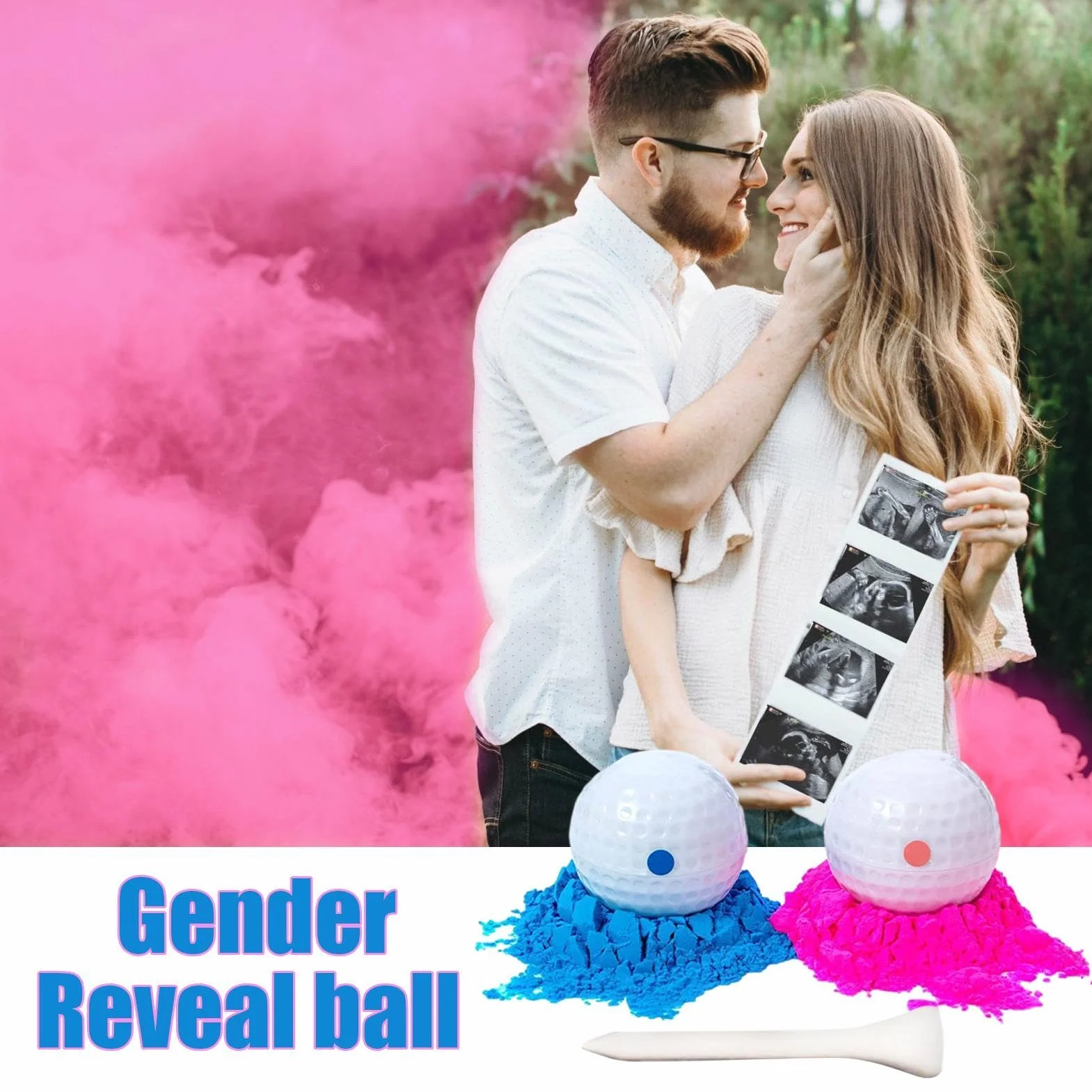 Pelotas de golf revelación de género azul y rosa para baby shower
