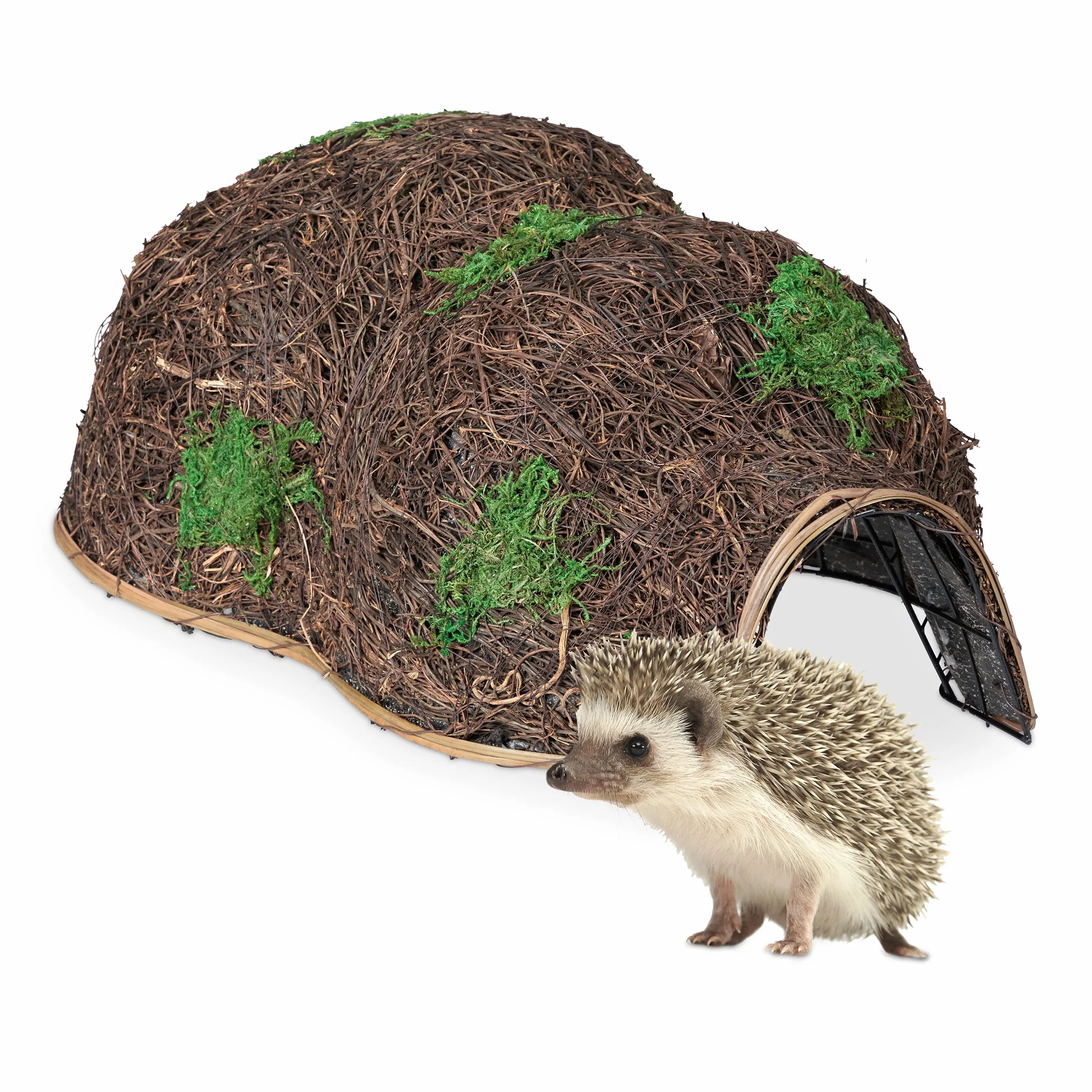 Relaxdays Grande Casa Erizo Paja, Cueva Animales Pequeños, sin Suelo, Refugio Hibernación para Jardín, 21 x 32 x 48 cm, Natural, Hierro