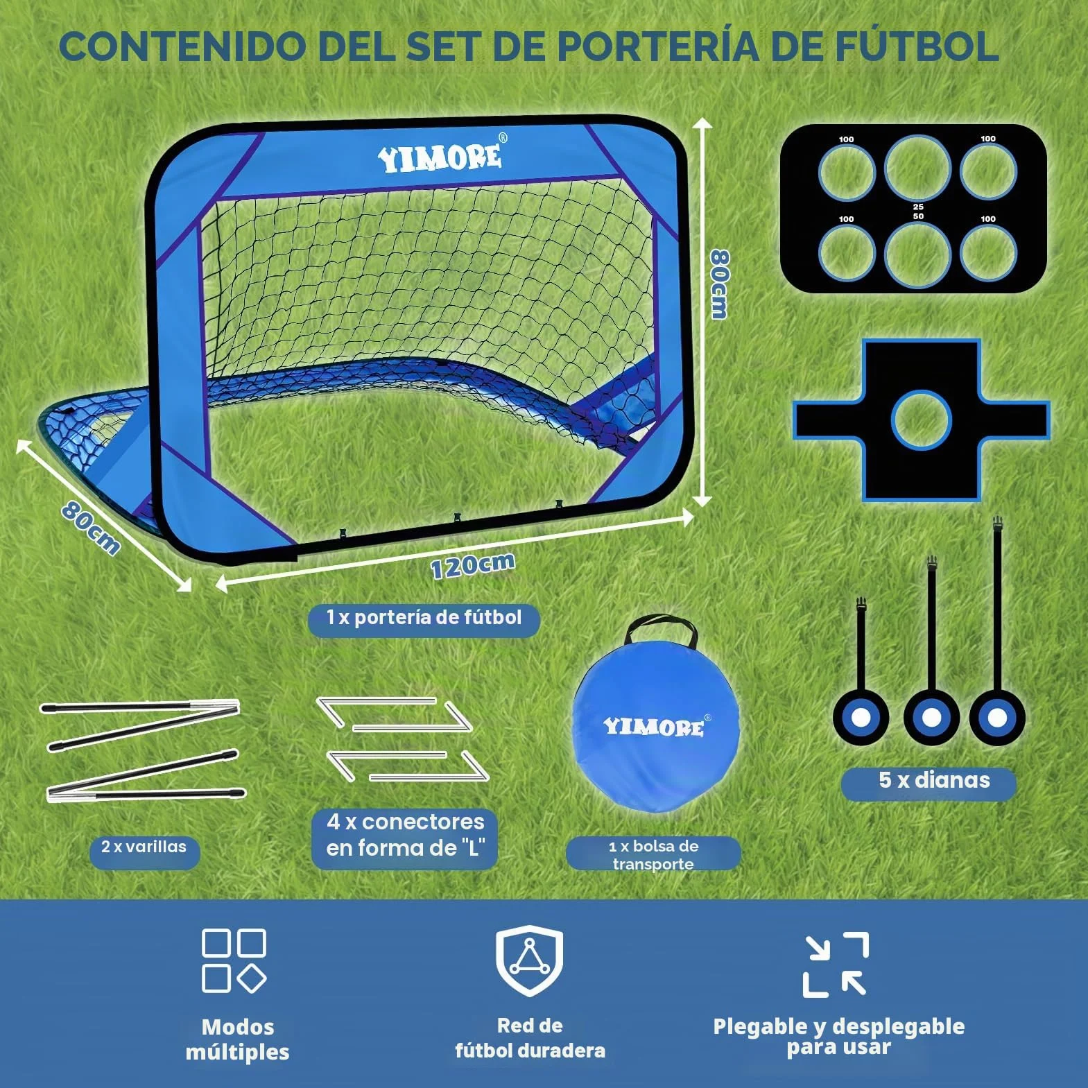 YIMORE Portería Fútbol Niños 120x80x80cm Plegable 4 Modos