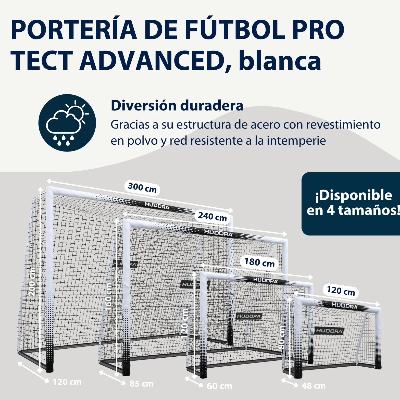 HUDORA Fußballtor Pro Tect 120 Advanced – Outdoor Fußballtor mit Netz und wetterfester Ummantelung