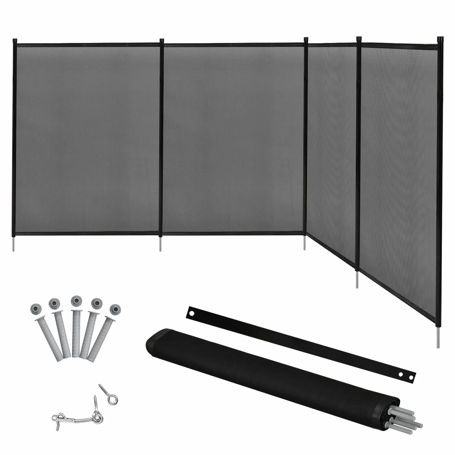 SOARS 360 x 125 cm Valla de Seguridad para Piscinas, Valla de protección de piscina de 4 piezas plegable, con pies de acero inoxidable & plantilla para taladrar, Protección para Niños y Mascotas