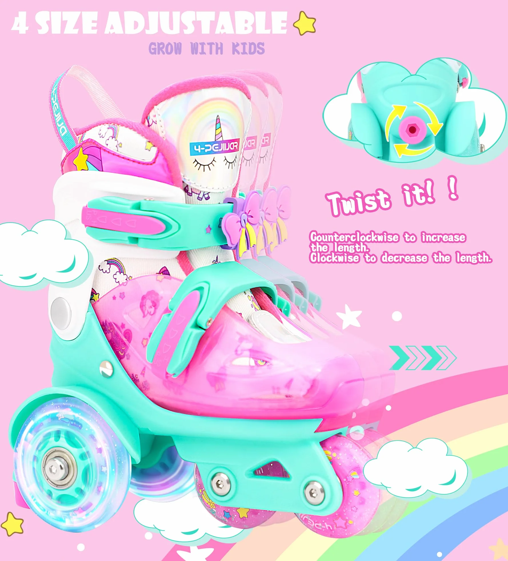 Patines Ajustables 3 Ruedas con Ruedas Luminosas Unicornio Dinosaurio Sirenita para Niñas Principiantes