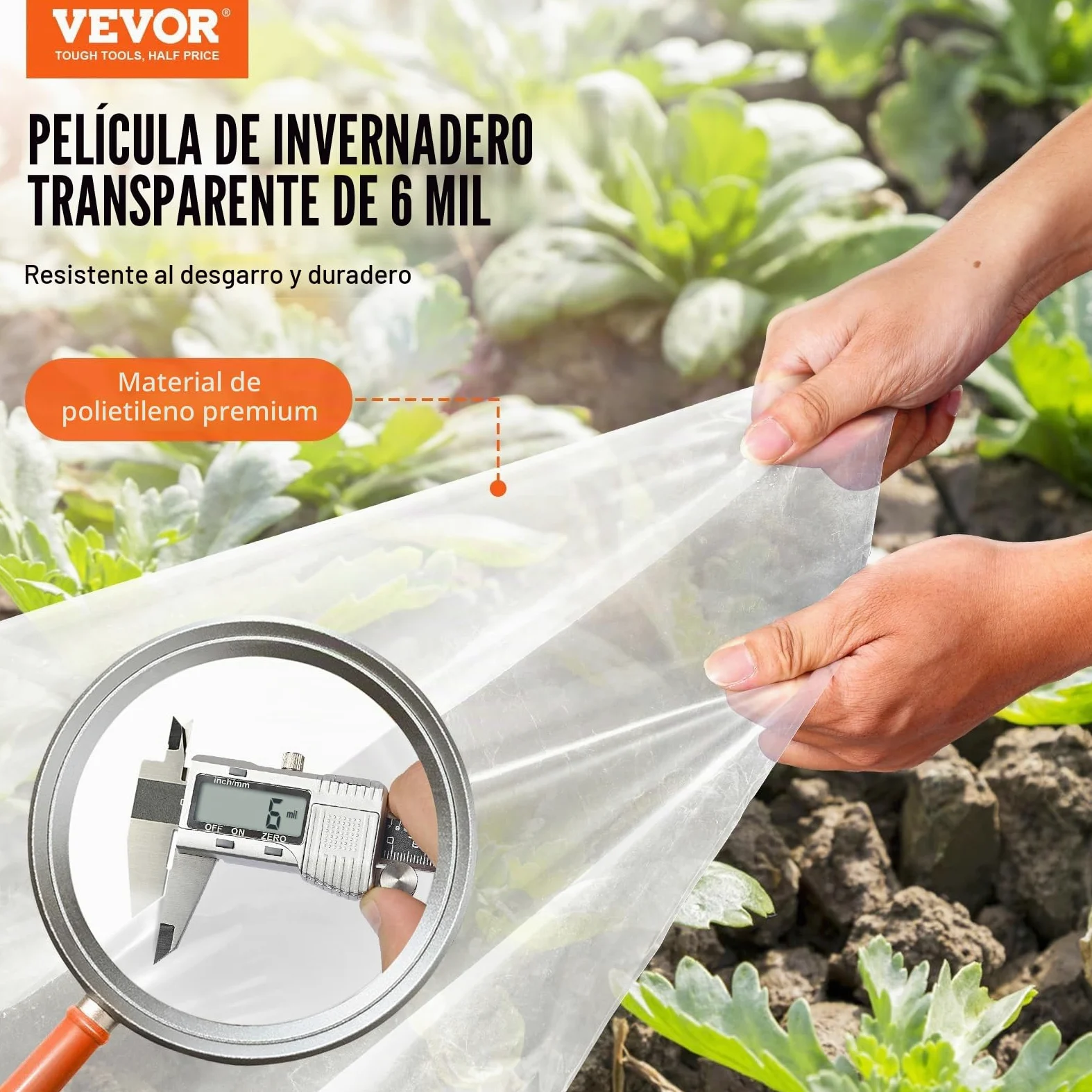 VEVOR Cubierta de Invernadero Cubierta de Plástico Transparente para Invernadero 7,6x7,6 m​ Espesor de Película de Polietileno 6 mils Resistente a los Rayos UV Protección para Jardinería, Agricultura