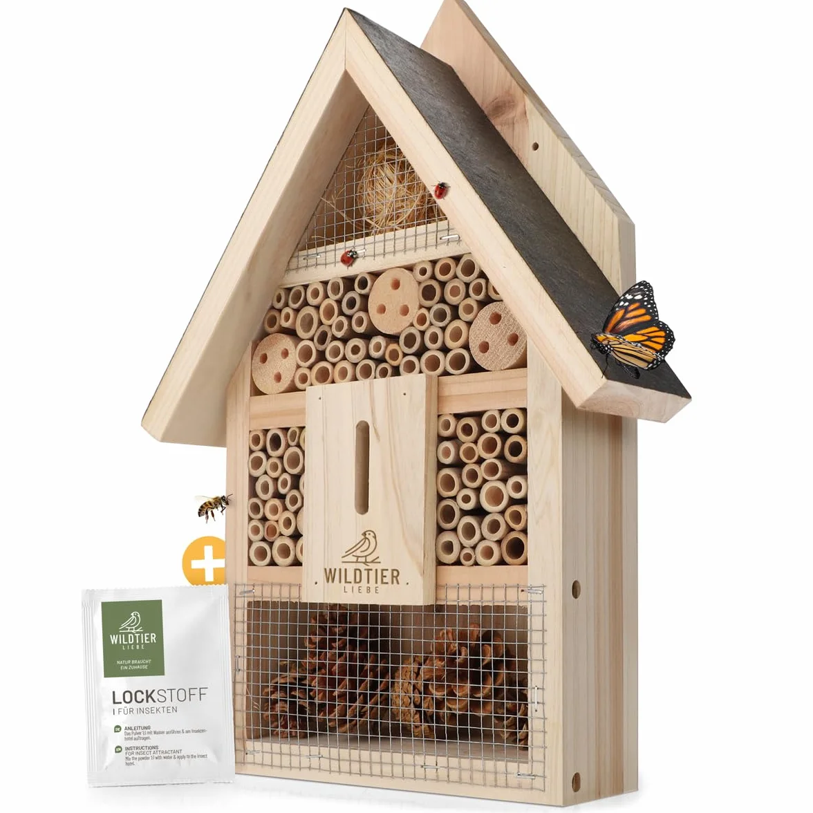 wildtier liebe Hotel para insectos grande, hotel de abejas sin tratar, incluye atrayente, madera maciza atornillada, casa para insectos para abejas, mariquitas y mariposas, hotel de abejas