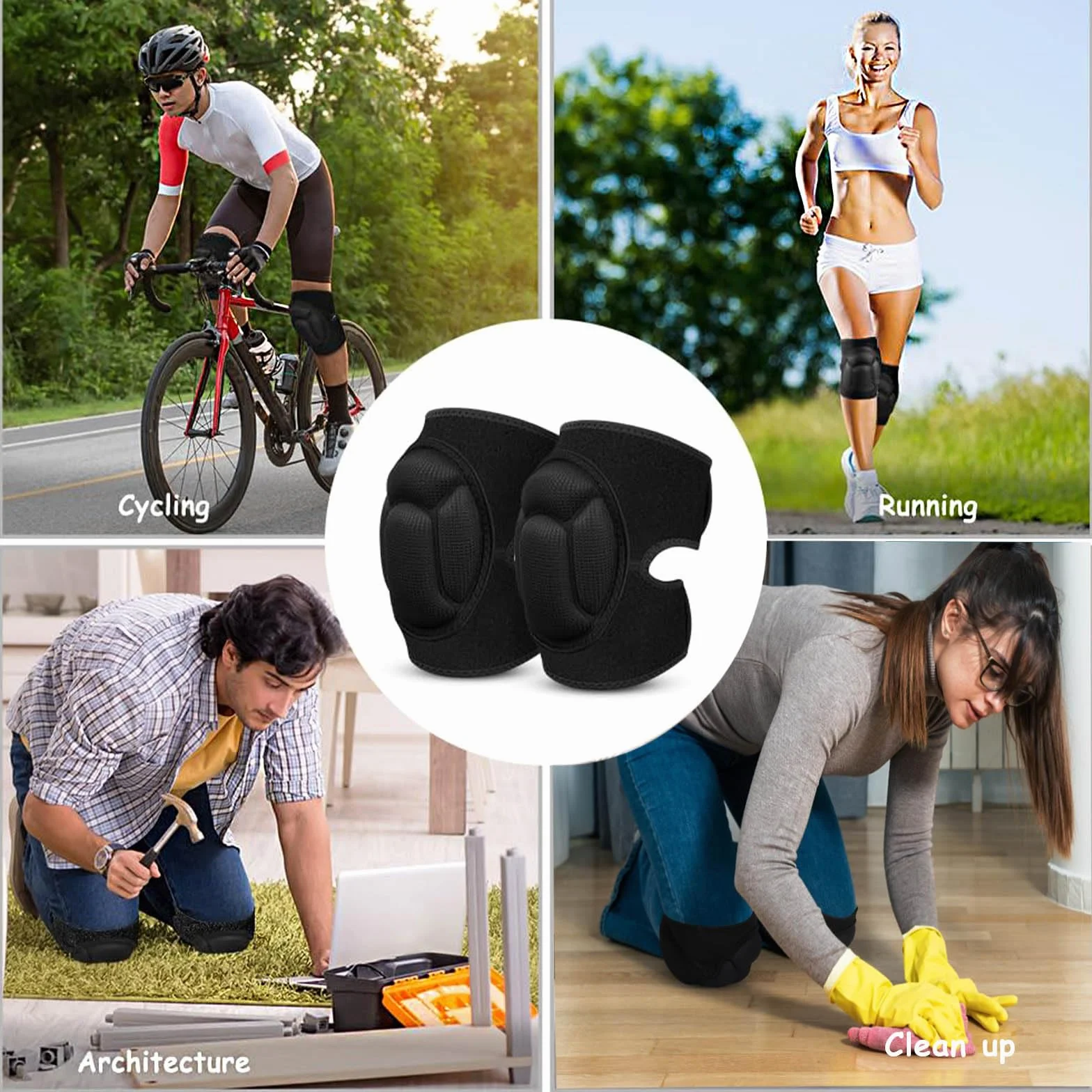 Rodilleras de Trabajo, Protección para la Rodilla, Esponja Eva de 20mm Engrosamiento, Ajustables, Anti-colisión para Voleibol, Baile, Jardín
